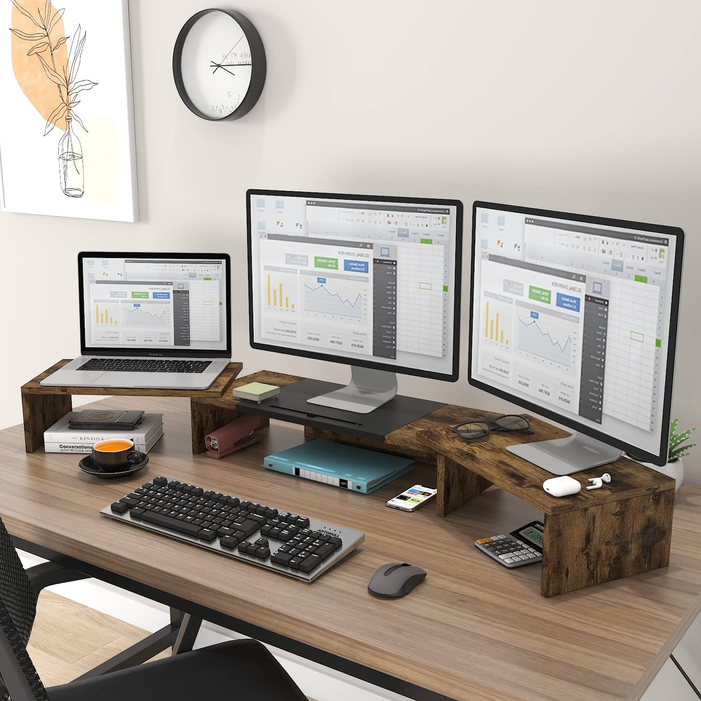 WESTREE Triple Dual Monitor Stand Riser, Extra Long Monitor Stand for 1~2~3 Monitors, Monitor Stand