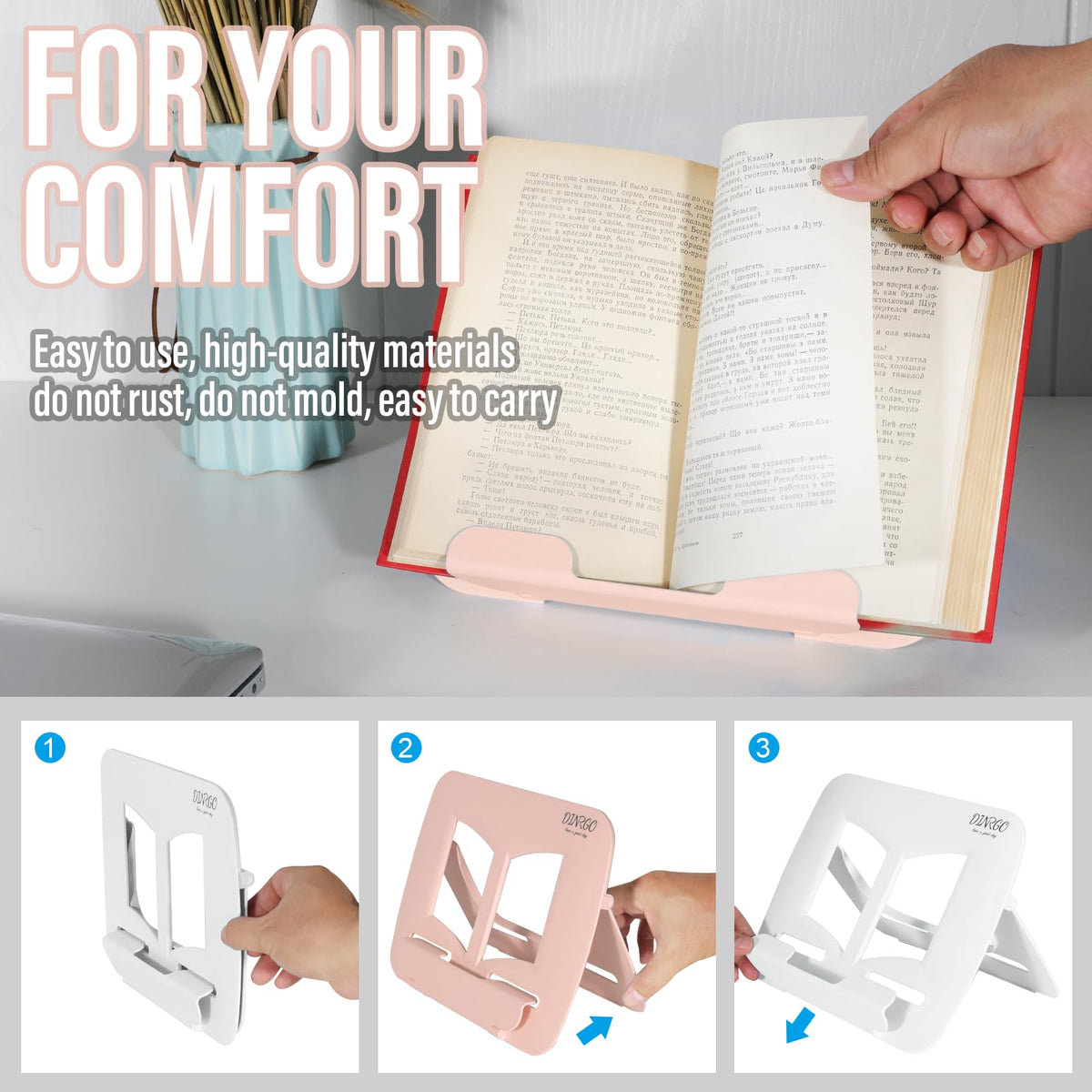 Book Stand, Music Stand, Book Holder, Portable Cookbook Stand, Book Stand for Reading, Recipe Book