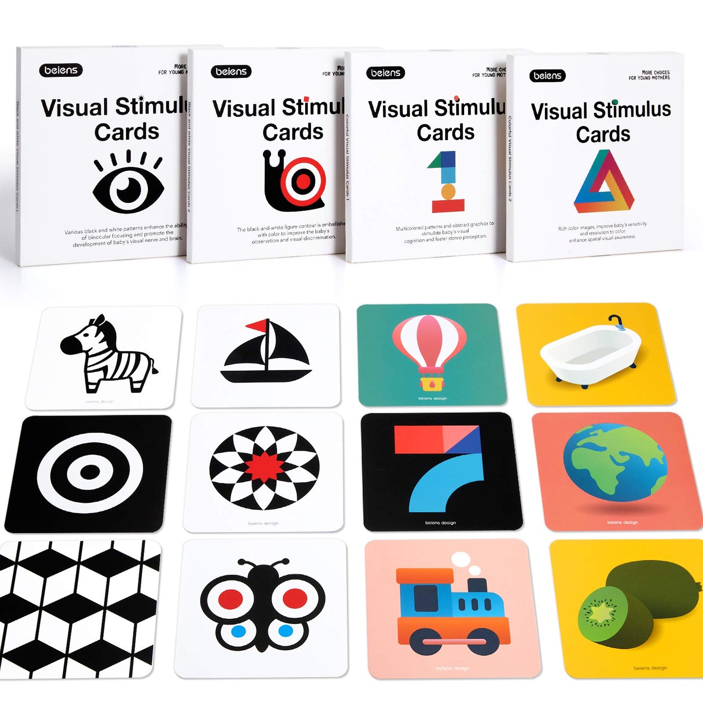 beiens High Contrast Baby Flashcard, 80Pcs 160Page Visual Stimulation Cards
