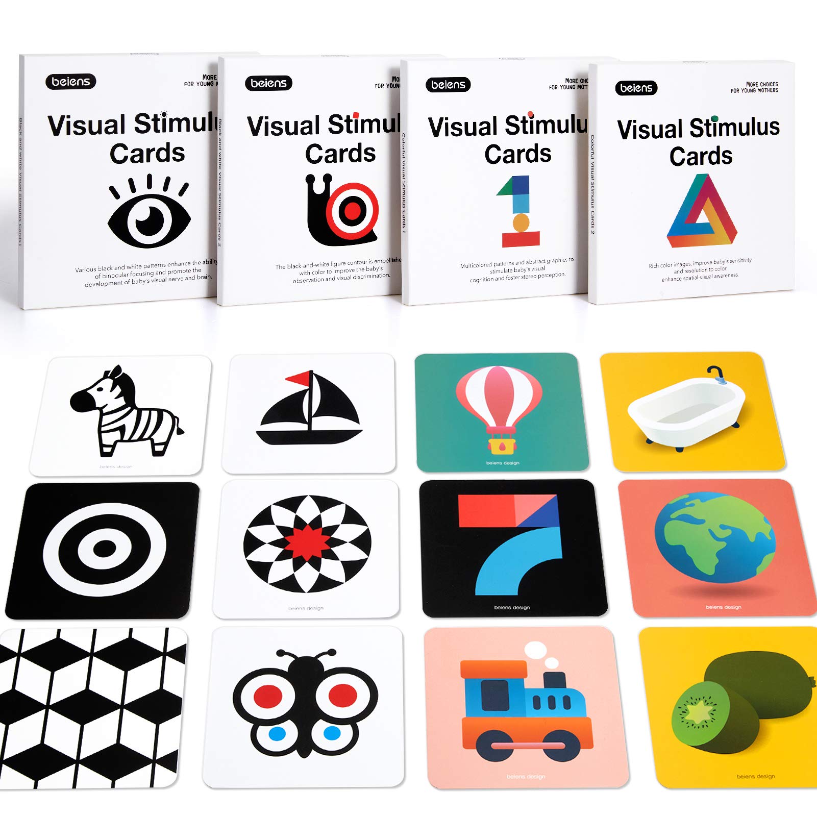 beiens High Contrast Baby Flashcard, 80Pcs 160Page Visual Stimulation Cards