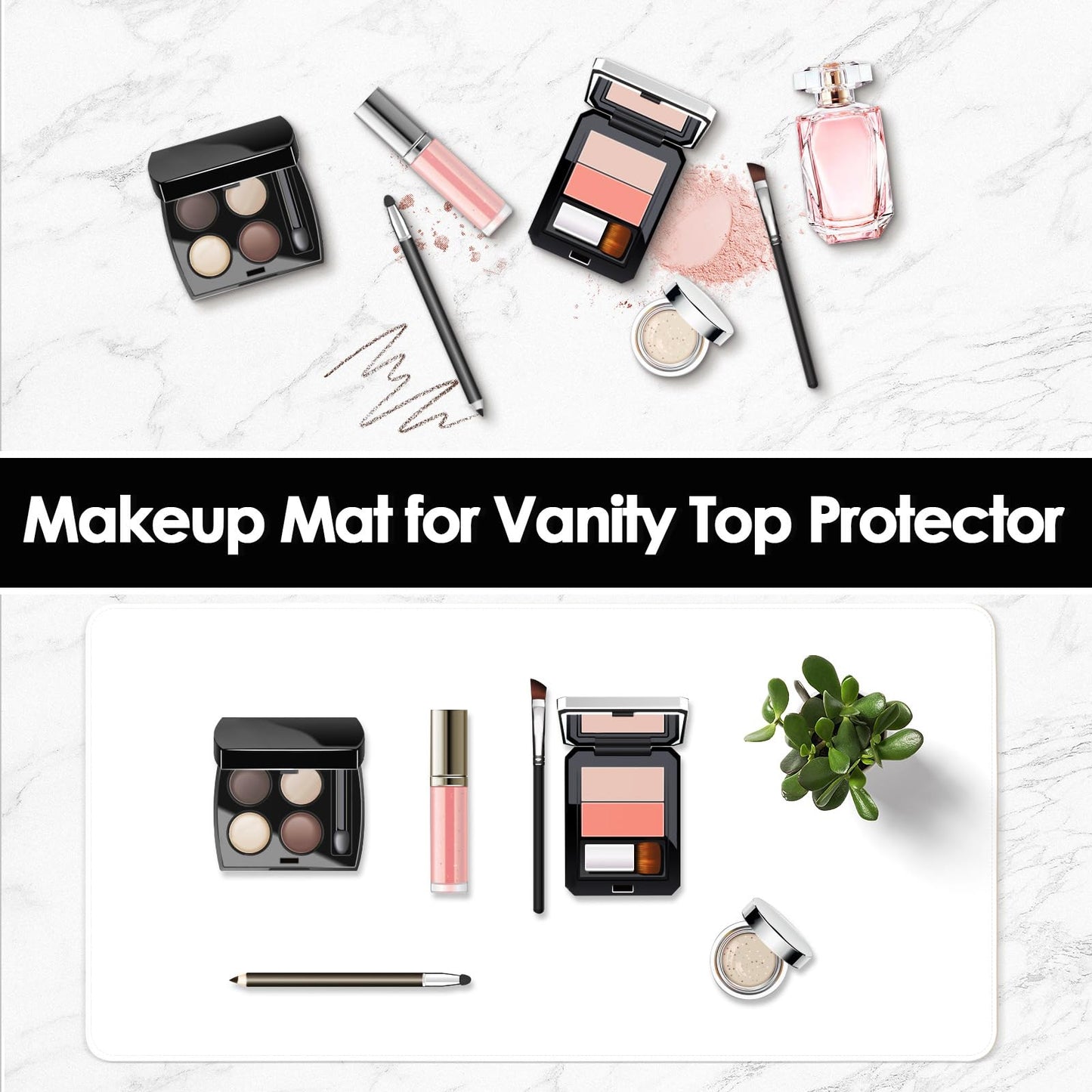 Makeup Mat for Vanity to Protect Desk Top, 31.5x15.7in, White and Khaki