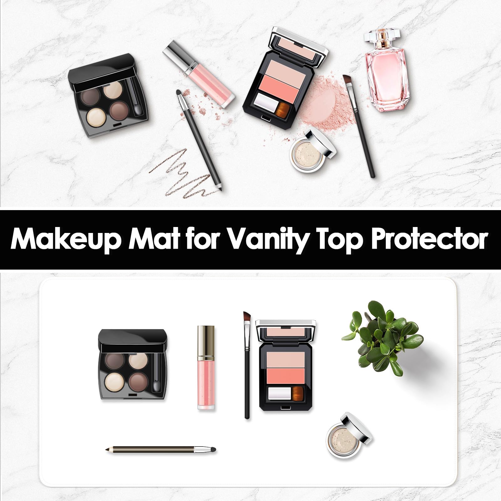 Makeup Mat for Vanity to Protect Desk Top, 31.5x15.7in, White and Khaki