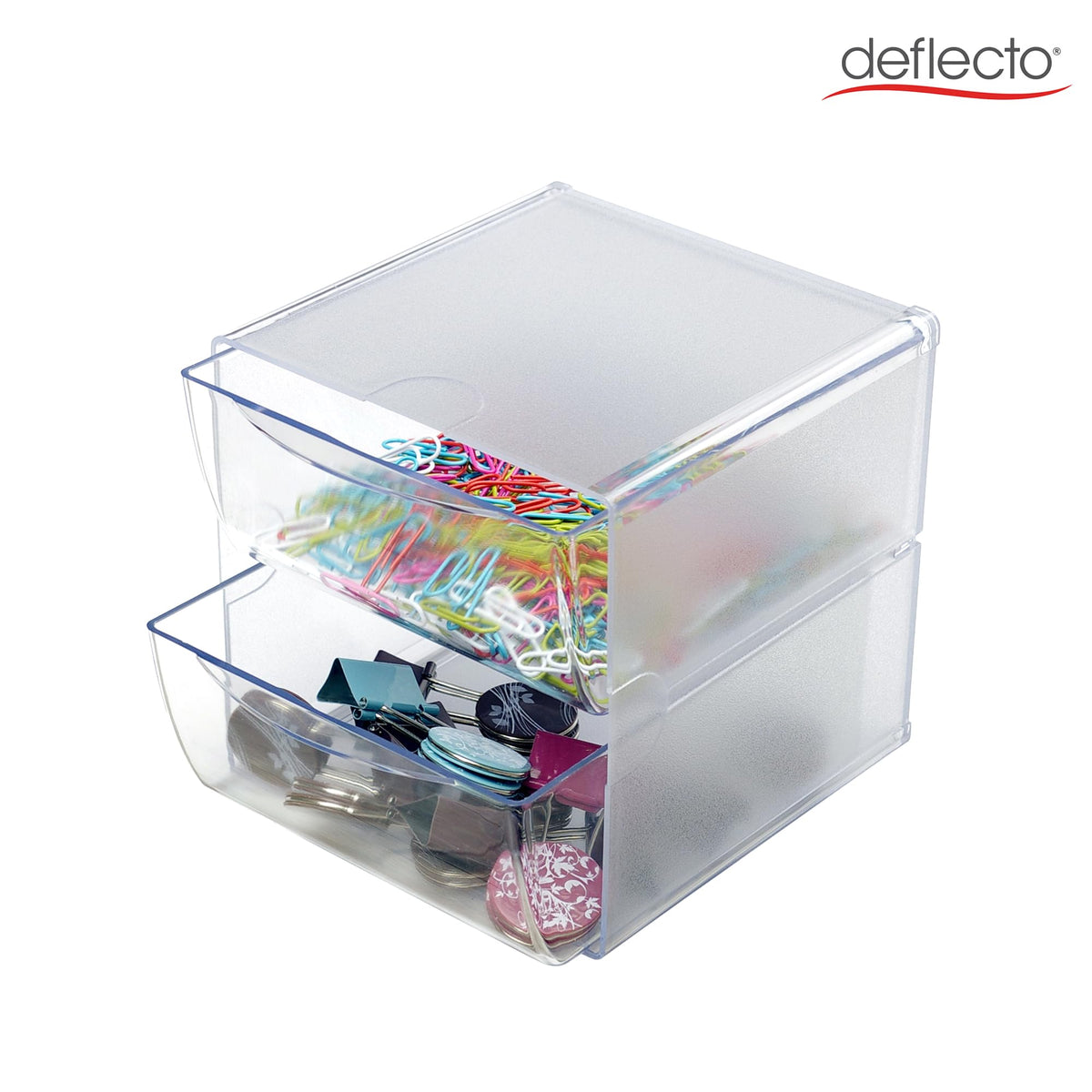deflecto Two Drawer Cube Organizer, Plastic, 6"x7-1/8"x6", Clear (350101)