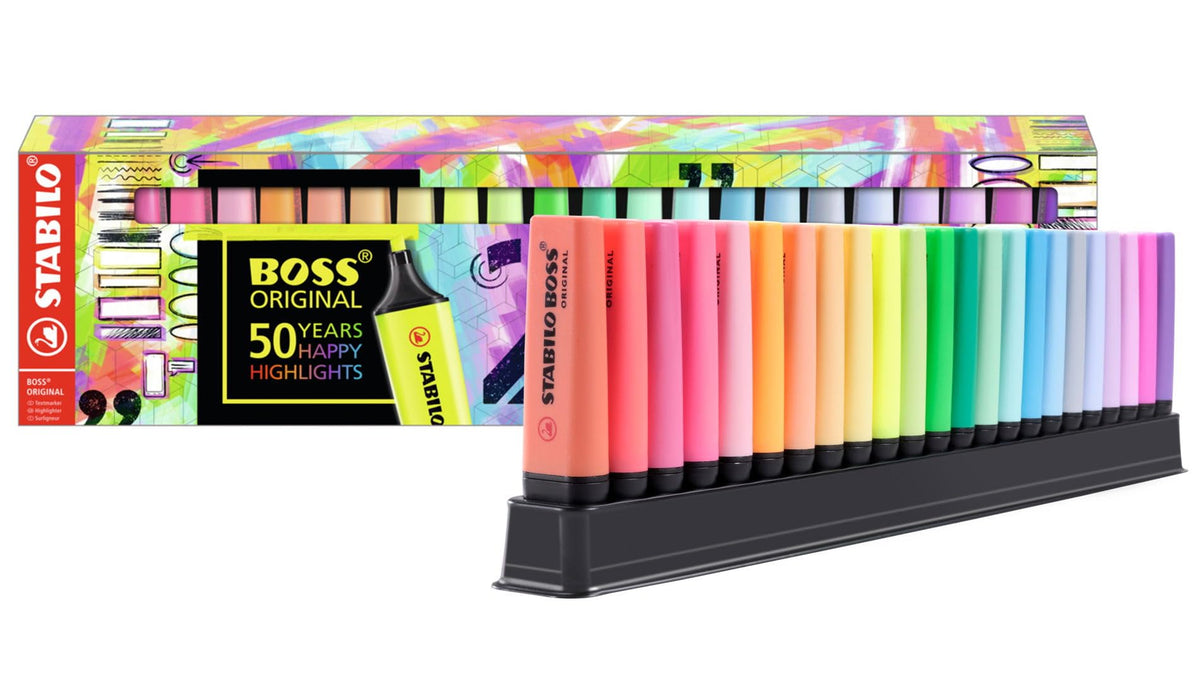 STABILO Highlighter BOSS ORIGINAL - Deskset of 23-9 Fluorescent Colors + 14 Pastel Colors