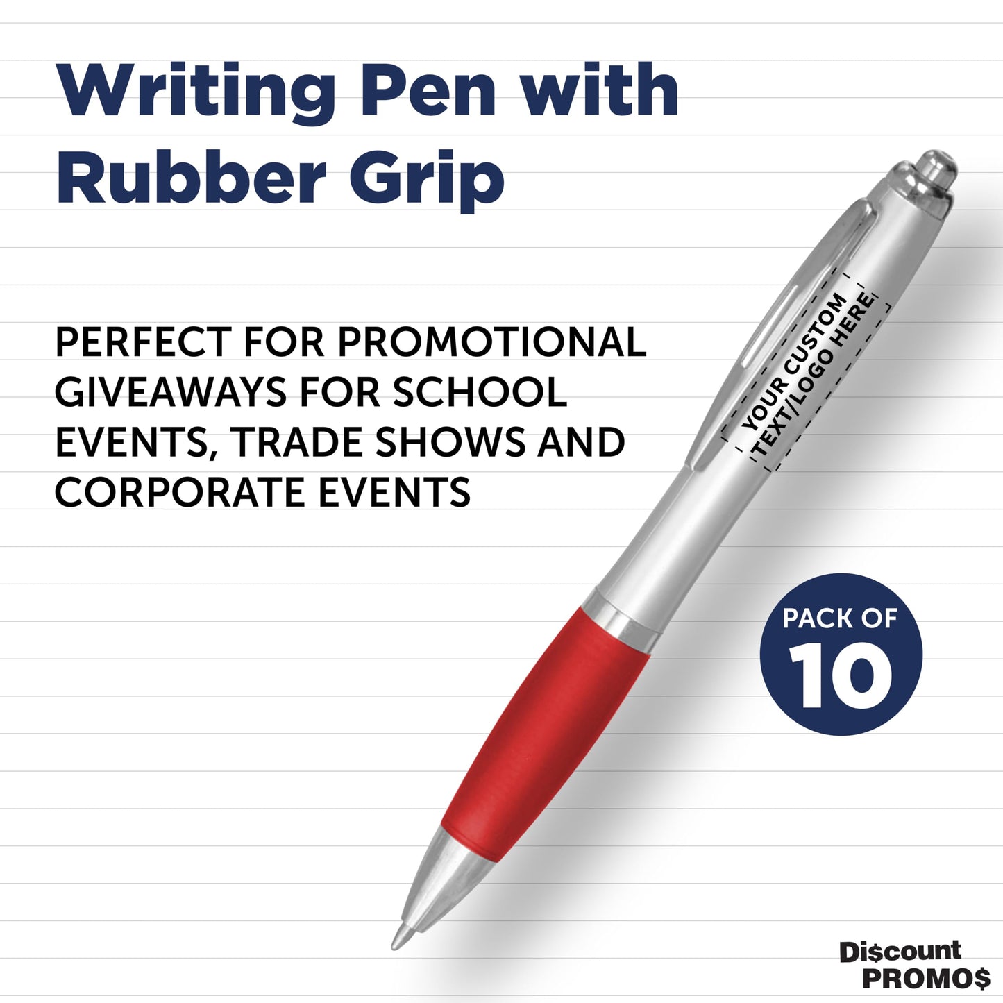 Personalized Ballpoint Pens with Rubber Grip and Click Button, Pack of 10 by DISCOUNT PROMOS