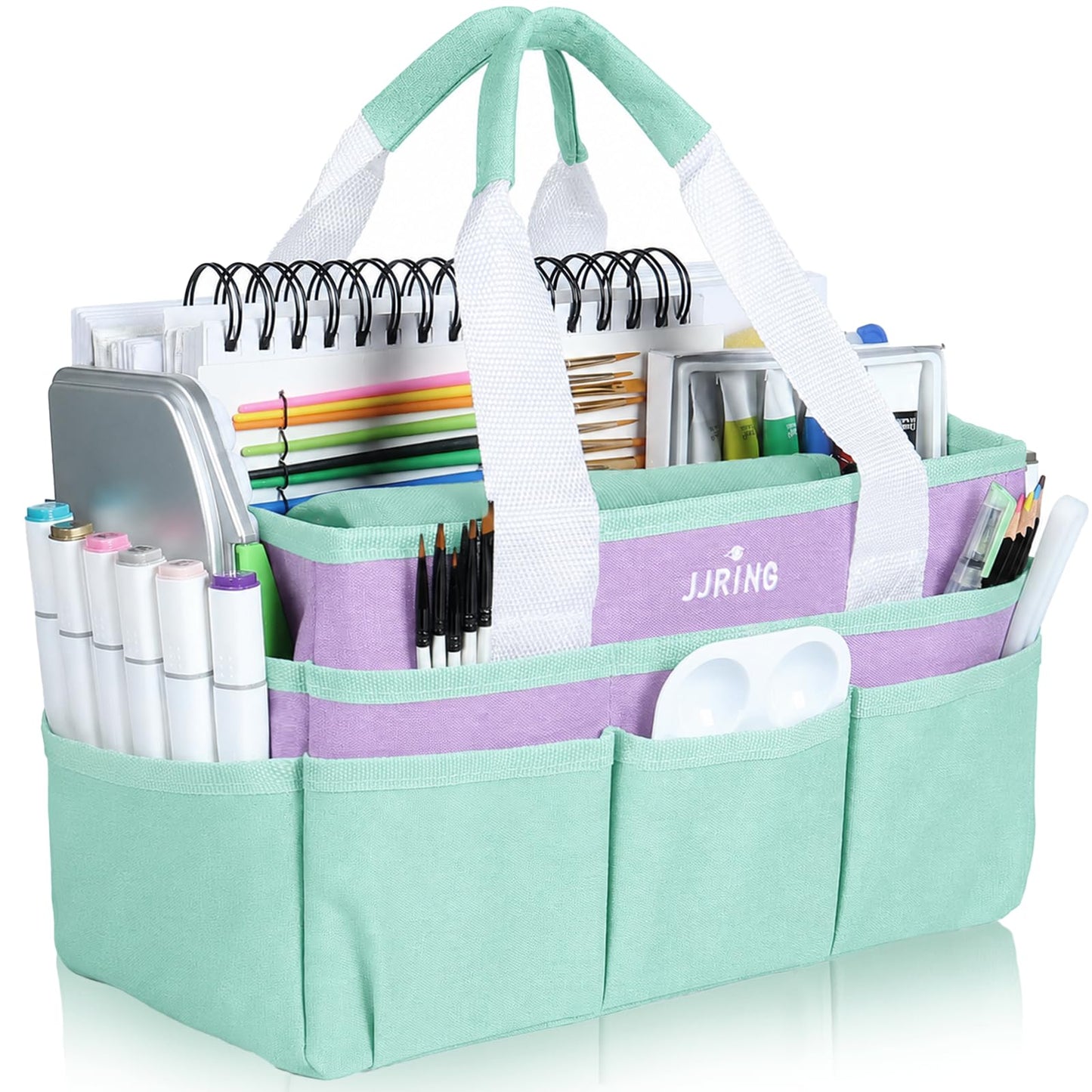 JJRING Craft Organizer Tote Bag Art Storage Caddy Green and Purple