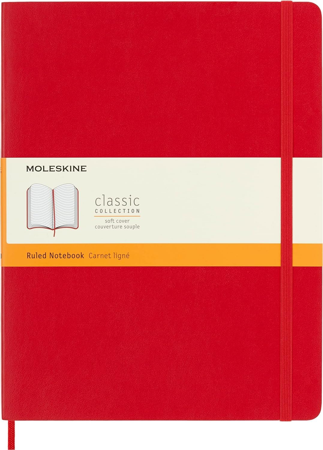 Moleskine Classic Notebook, Soft Cover, XL (7.5" x 9.5") Ruled/Lined, Scarlet Red, 192 Pages