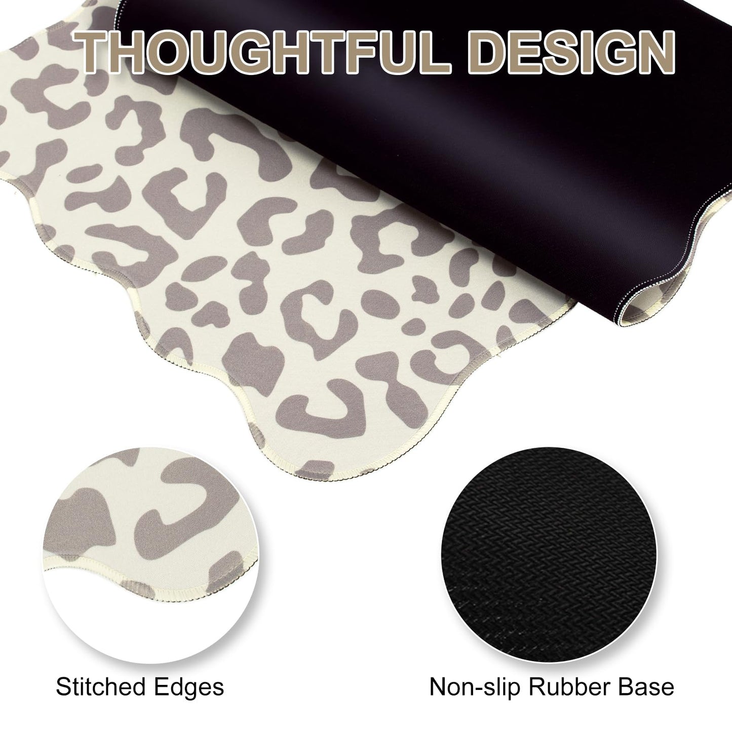 L-SPOUTTO Beige Leopard Mouse Pad,Scalloped Desk Mat XXL Gaming Mousepad
