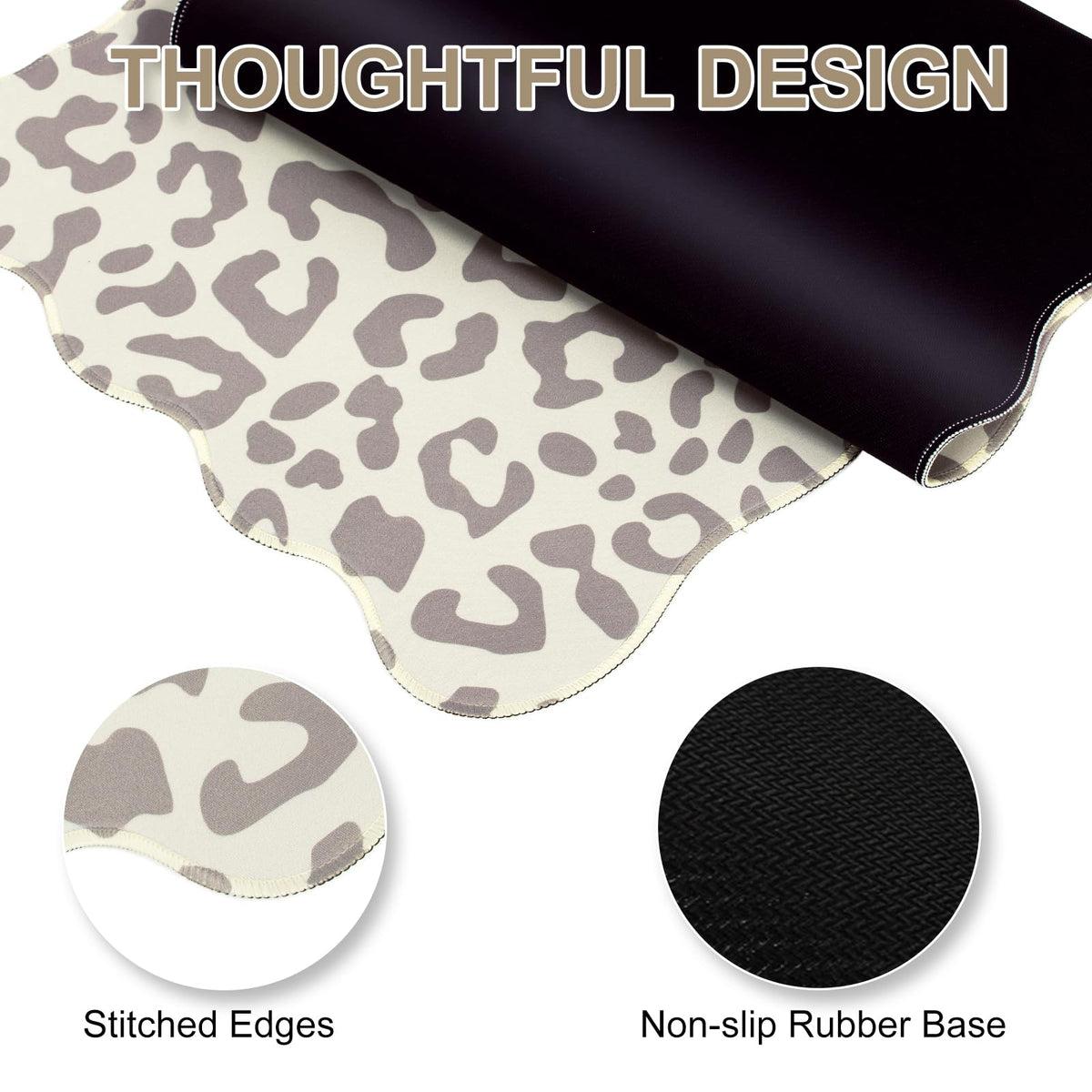 L-SPOUTTO Beige Leopard Mouse Pad,Scalloped Desk Mat XXL Gaming Mousepad