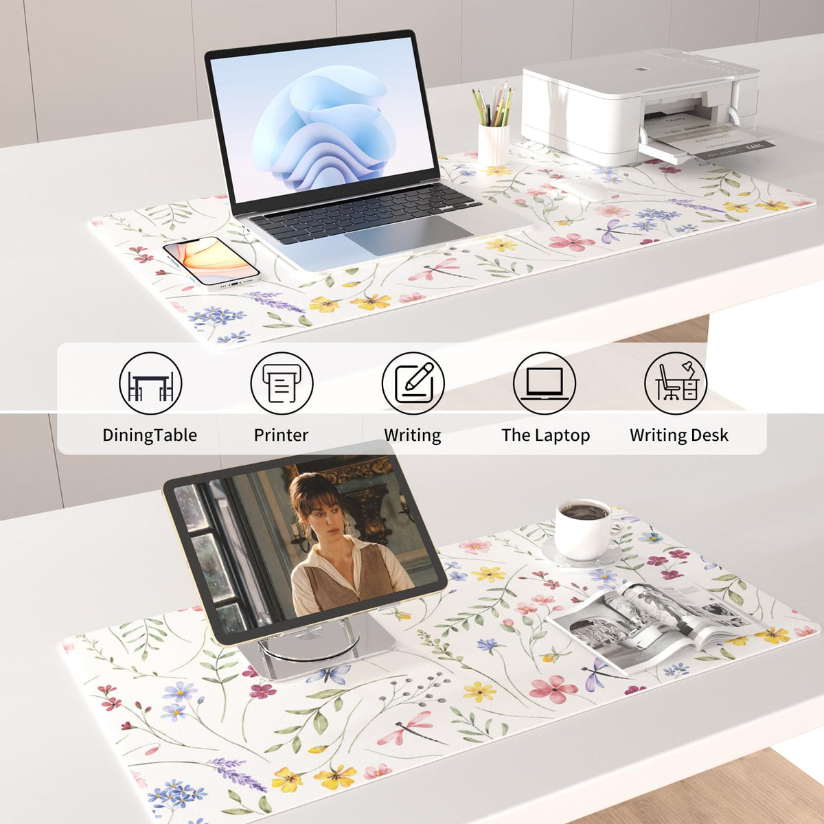 Colorful Star Floral Waterproof Office Desk Mat, 31.5" x 15.7"