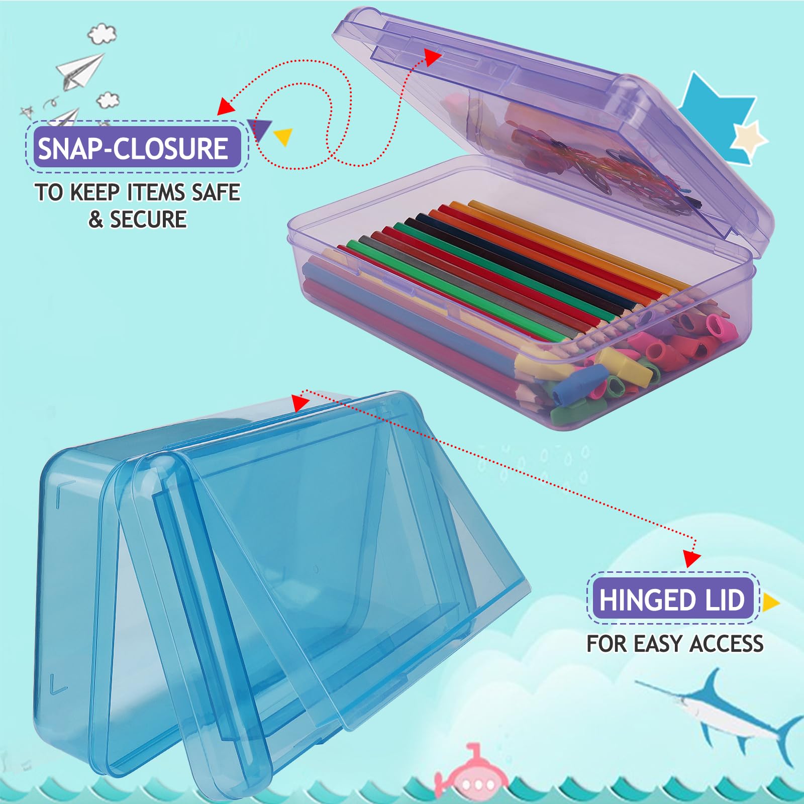 SFLHHDM Large Pencil Box, Double Layer Capacity Pencil Holders, Hard Pen Case with Snap-tight Lid