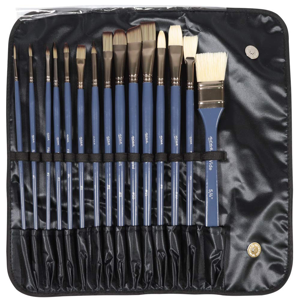 Mont Marte Premium Brush Wallet Set, 15 Piece, Includes Hog Bristle and Taklon Brushes, Suitable