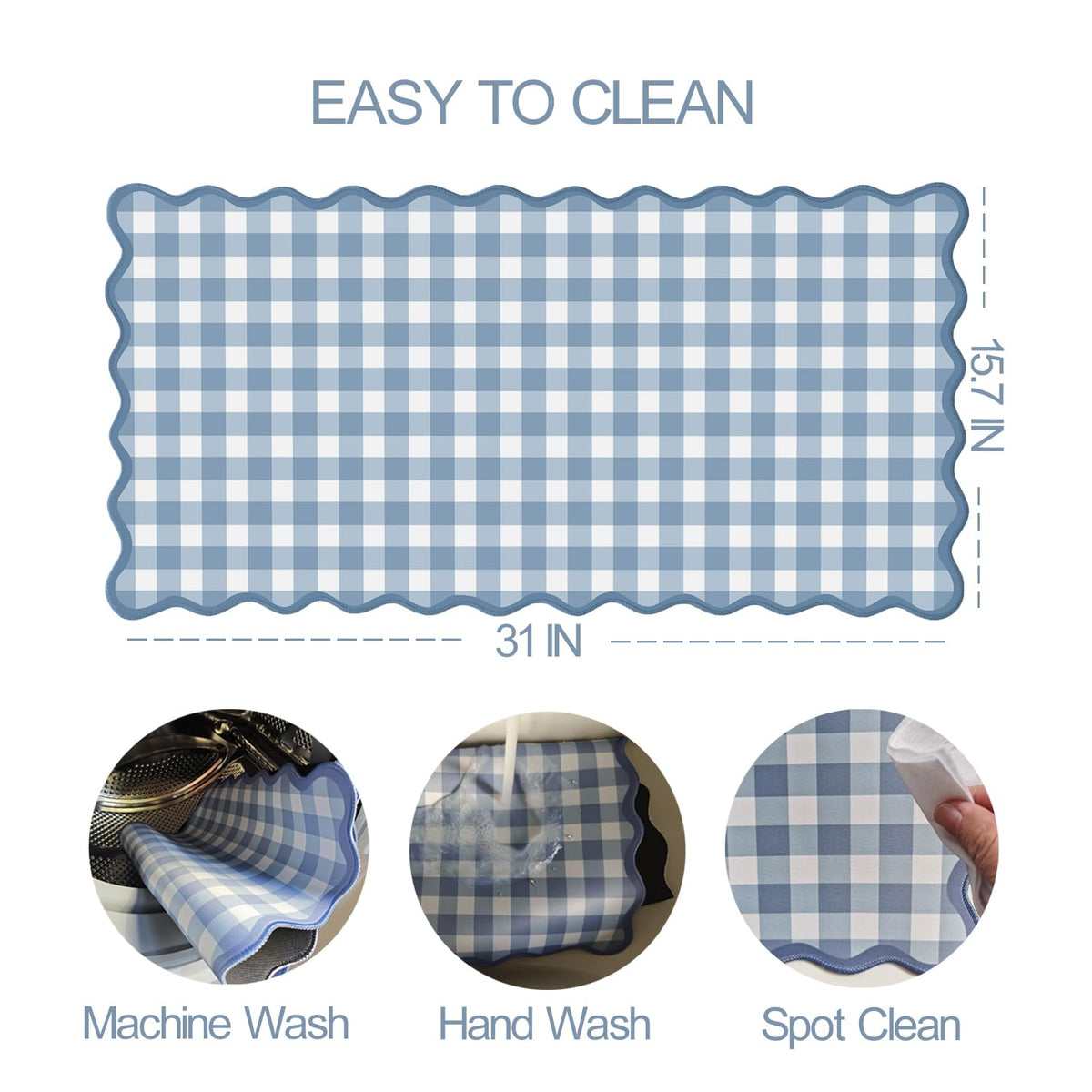 ohisxiacy Scalloped‌ Blue Checkered Gingham Desk Mat Cute Pastel XXL Large Gaming Mouse Pad Kawaii