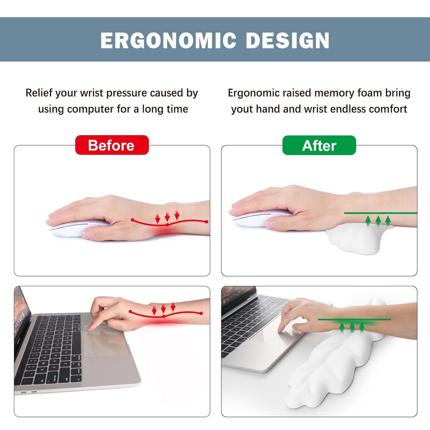 Lauspuck Keyboard Wrist Rest Pad Set, Leaf Shape PU Leather Memory Foam Wrist Cushion Support,Mouse