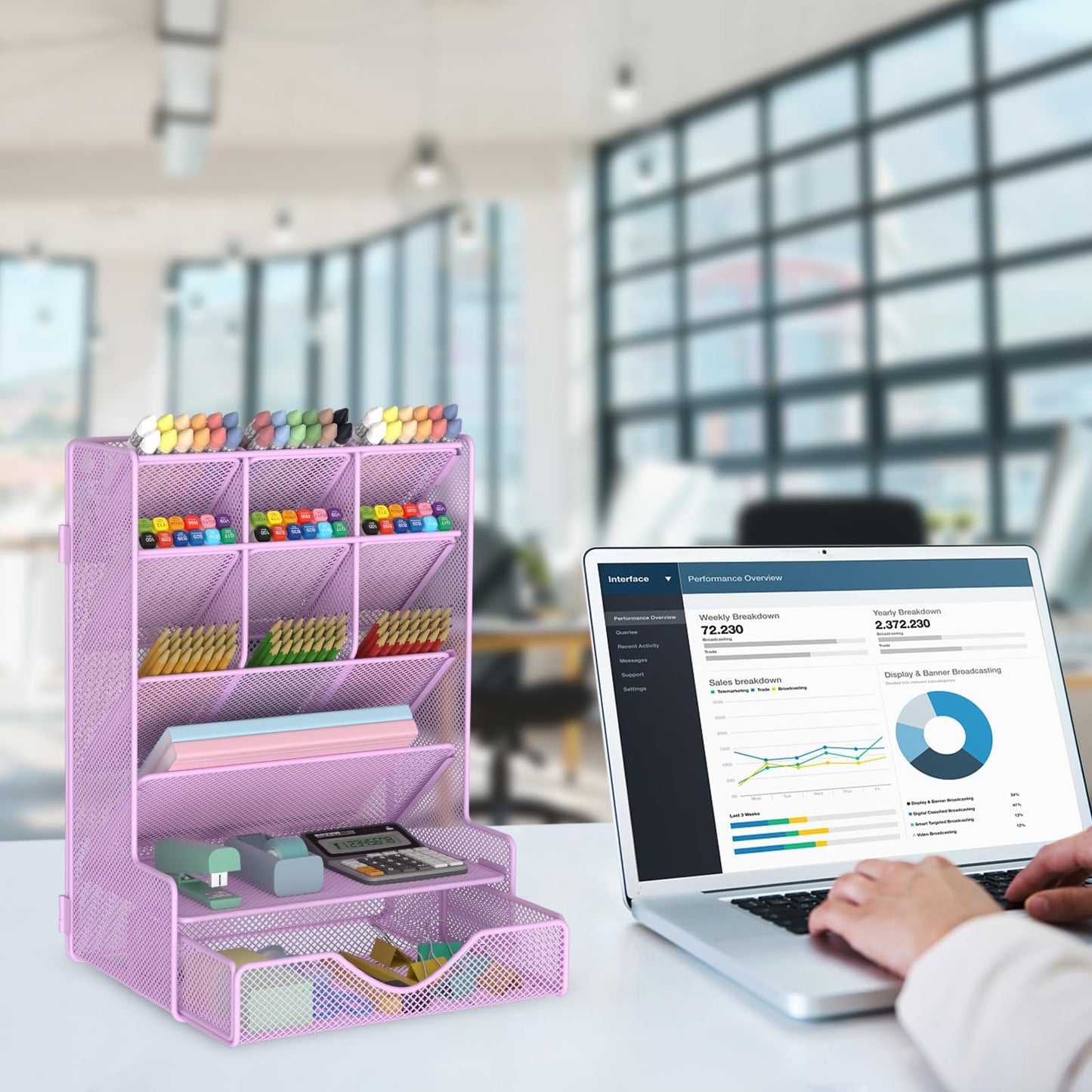 BOHDK Pen Organizer for Desk, Multi-Functional Desk Organizer, Wall Mount Pen Holder with Drawer