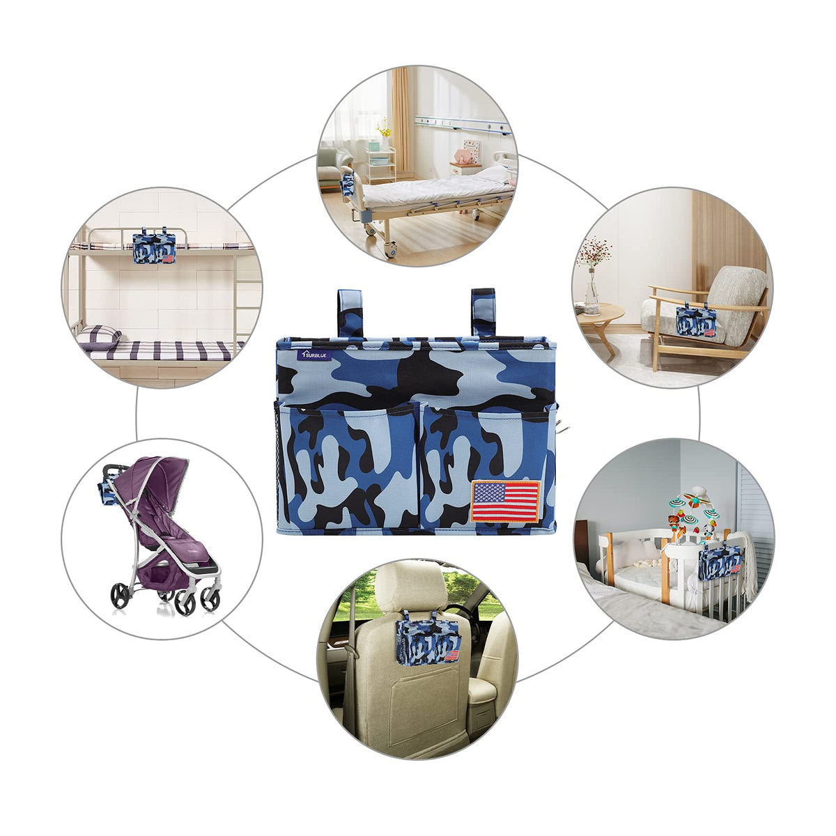 Surblue Bedside Caddy Hanging Bed Organizer Storage Bag Pocket for Bunk and Hospital Beds, College