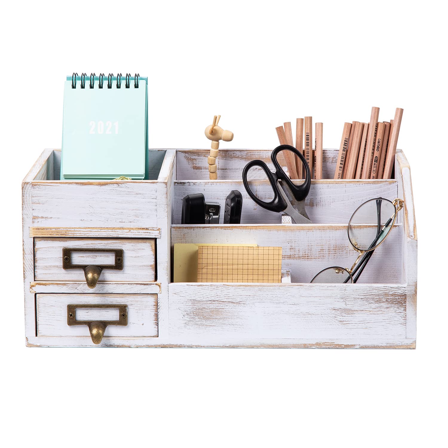 Distressed Rustic Wooden Office Desktop Organizer Shelf Tabletop Home Organizer Storage with