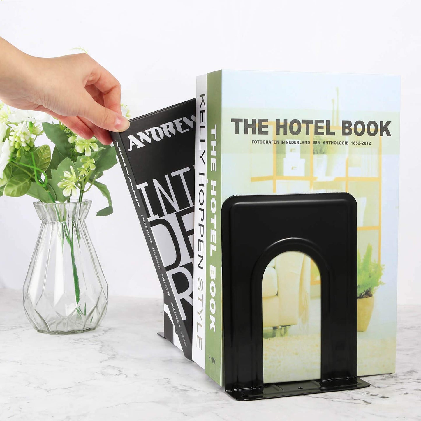 Heavy Duty Bookends for Shelves, Anti-Slip Base, Black, Great for Library, Office, Home, School, 4