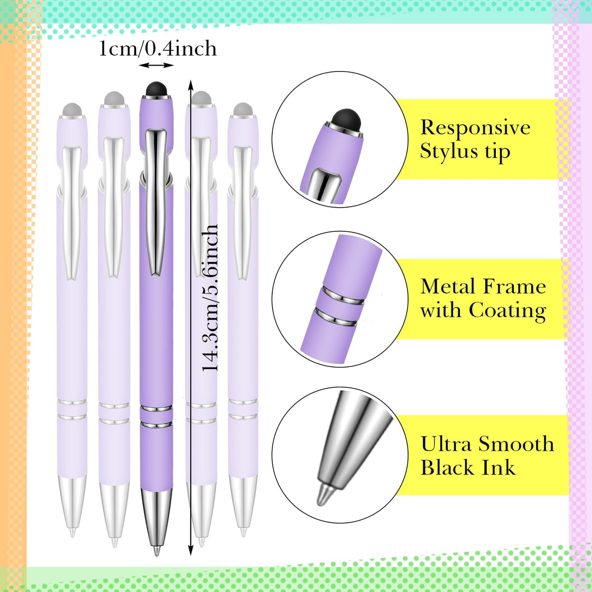 Zonon 38 Pcs Stylus Ballpoint Pens, Metal Rubberized Grip, Purple