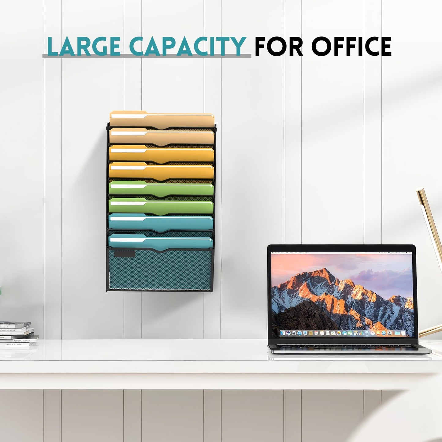 SUPEASY 8 Tier Wall File Organizer, Hanging Wall Mounted Mail Organizer with Label Slots, Metal