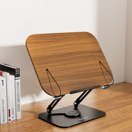 Book Stand for Reading, Aboutool Adjustable Book Holder with 360° Swivel Base & Page Clips