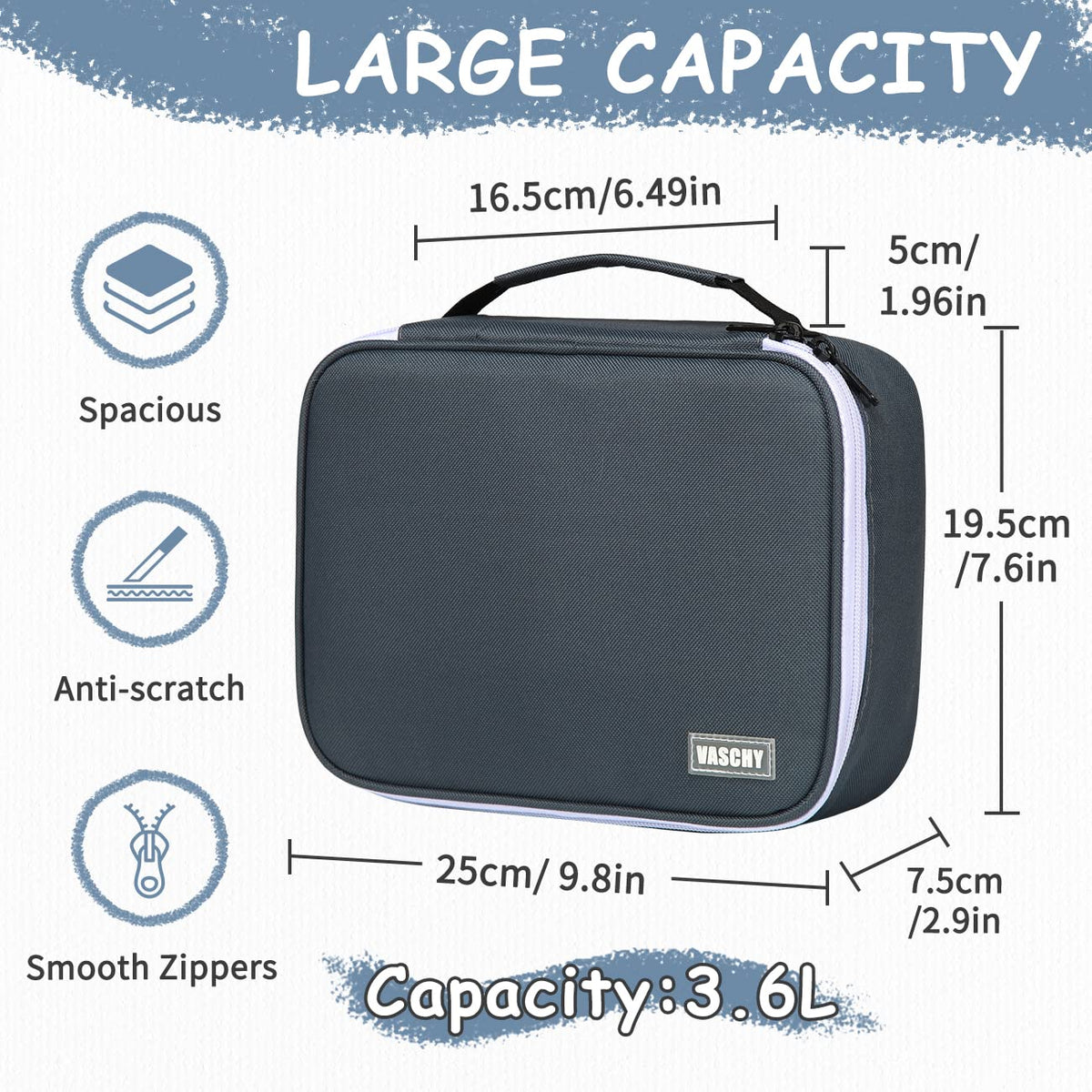 VASCHY Large Pencil Case, Art Color Pencils Pouch with Detachable Layers Multiple Zip Pockets for