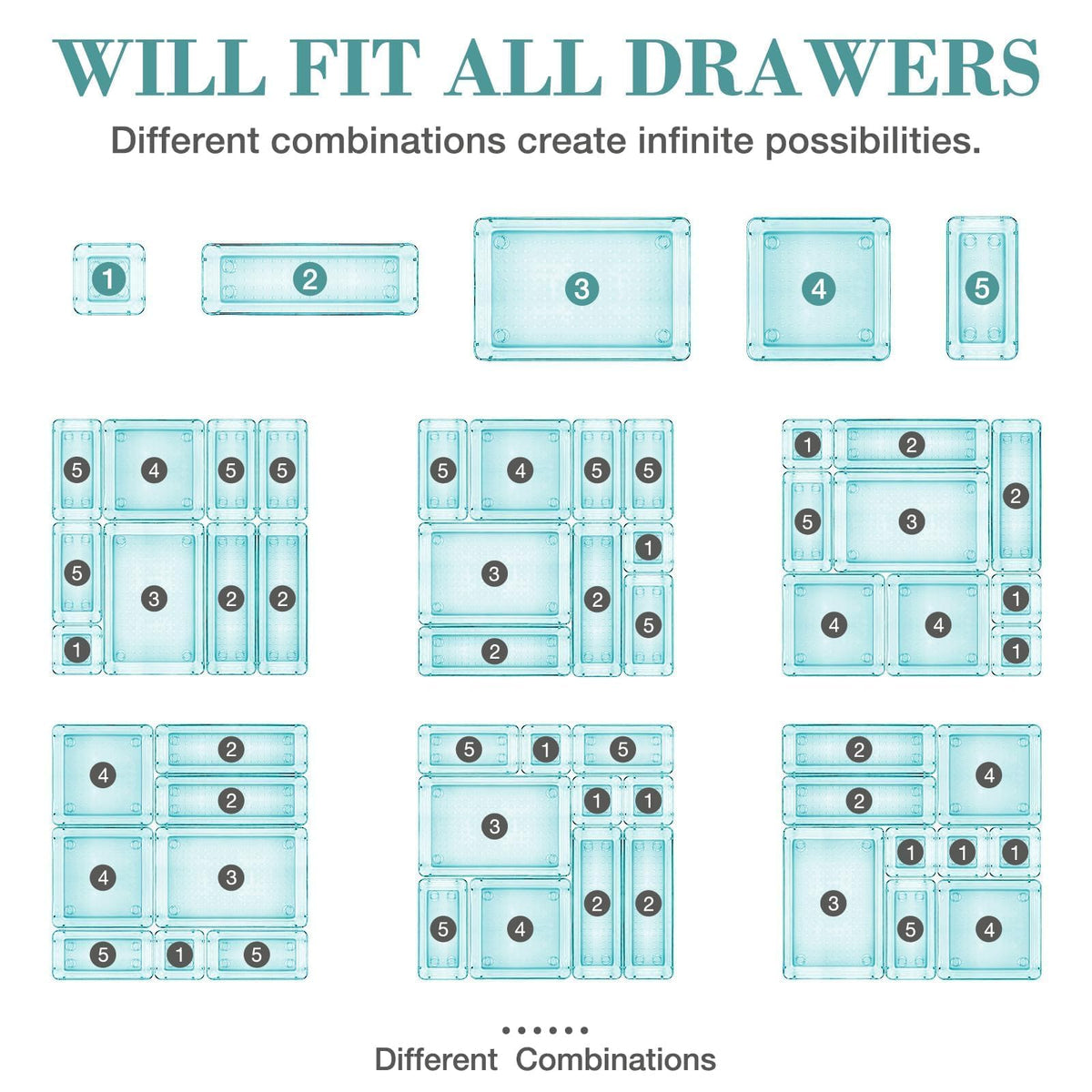 23 PCS Drawer Organizer Set, 5 Size Bathroom and kitchen organizer Trays