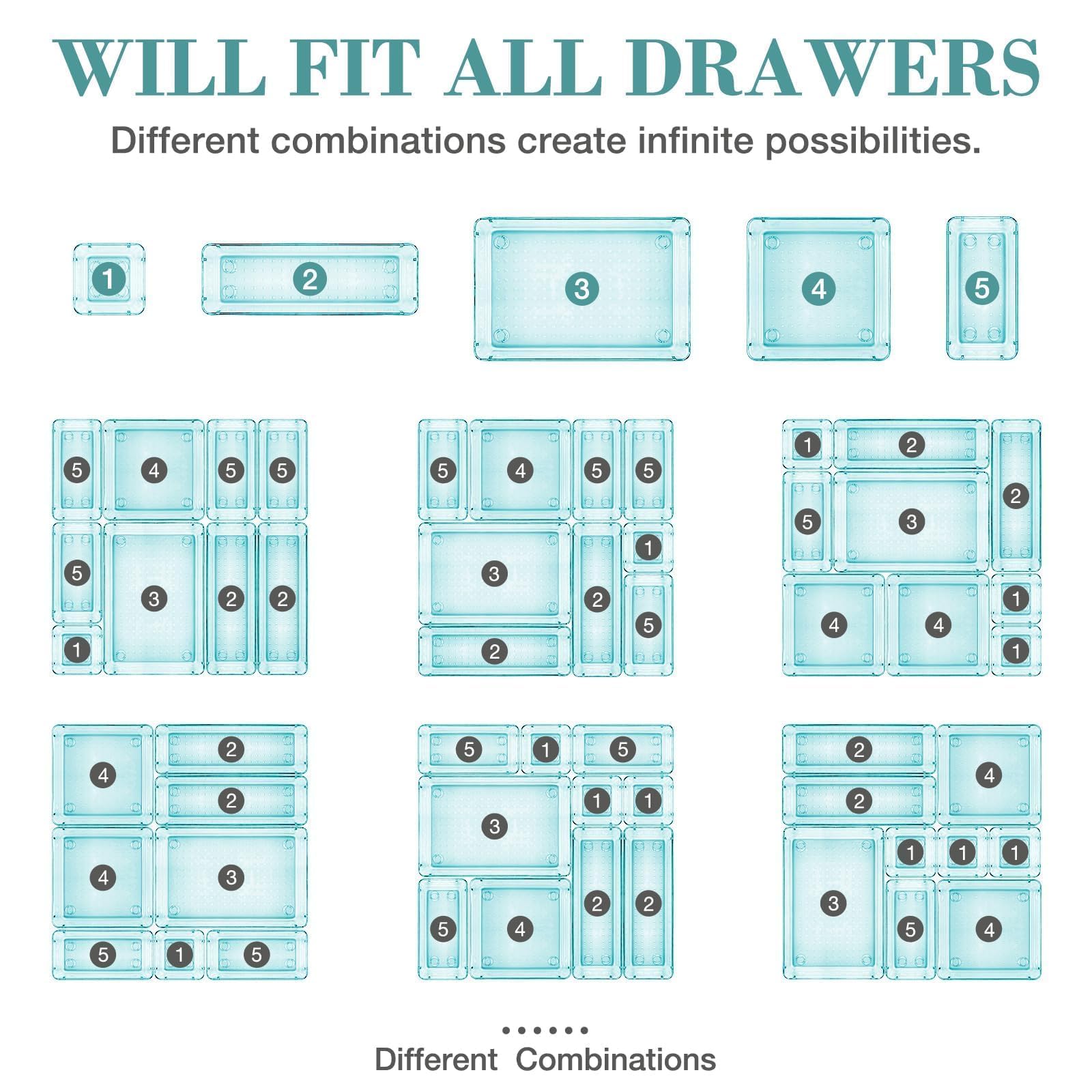 23 PCS Drawer Organizer Set, 5 Size Bathroom and kitchen organizer Trays