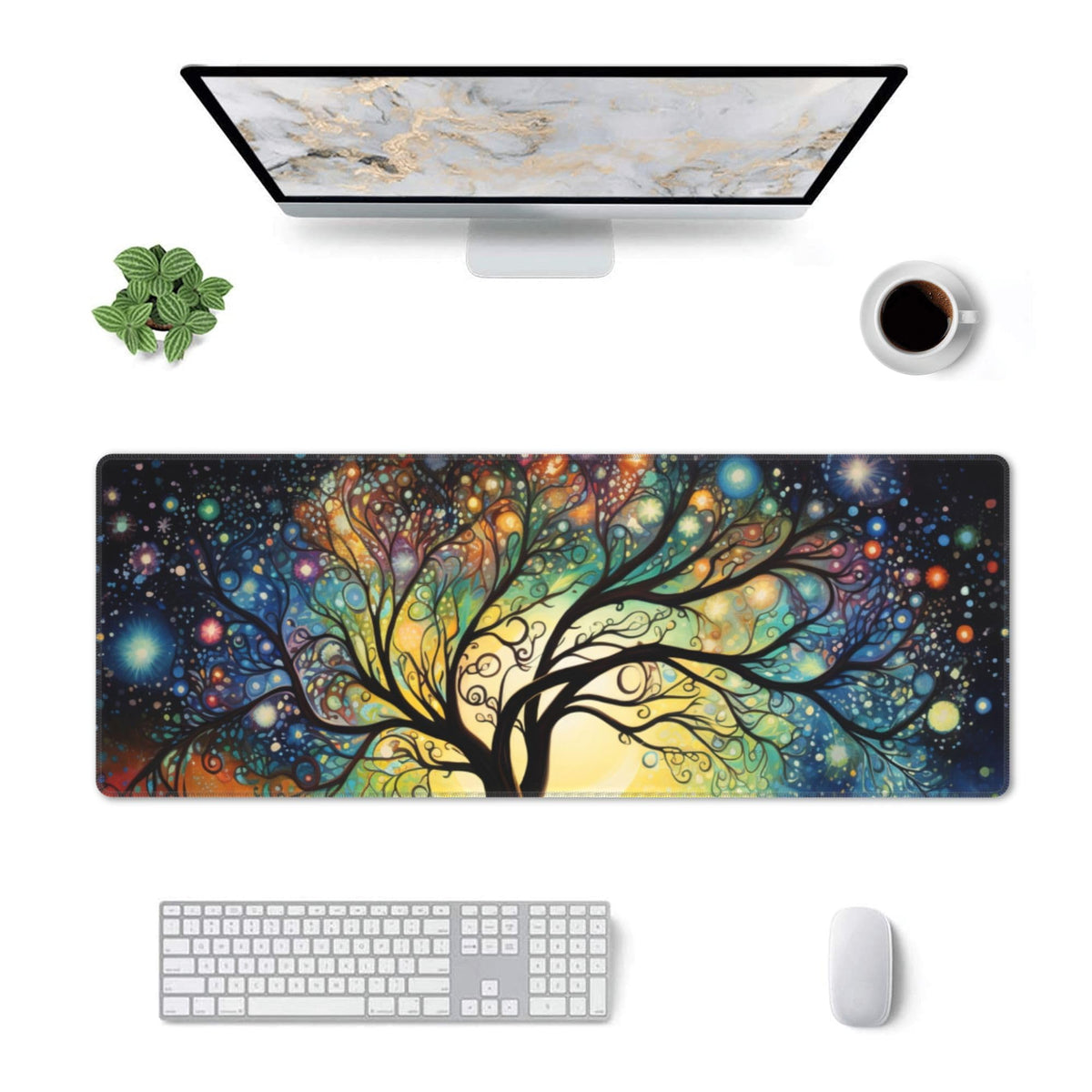 Large Gaming Cosmic Tree Design Mouse Pad 31.5 x 12 Inch, Non-Slip Base, Water Resistant, Ideal for