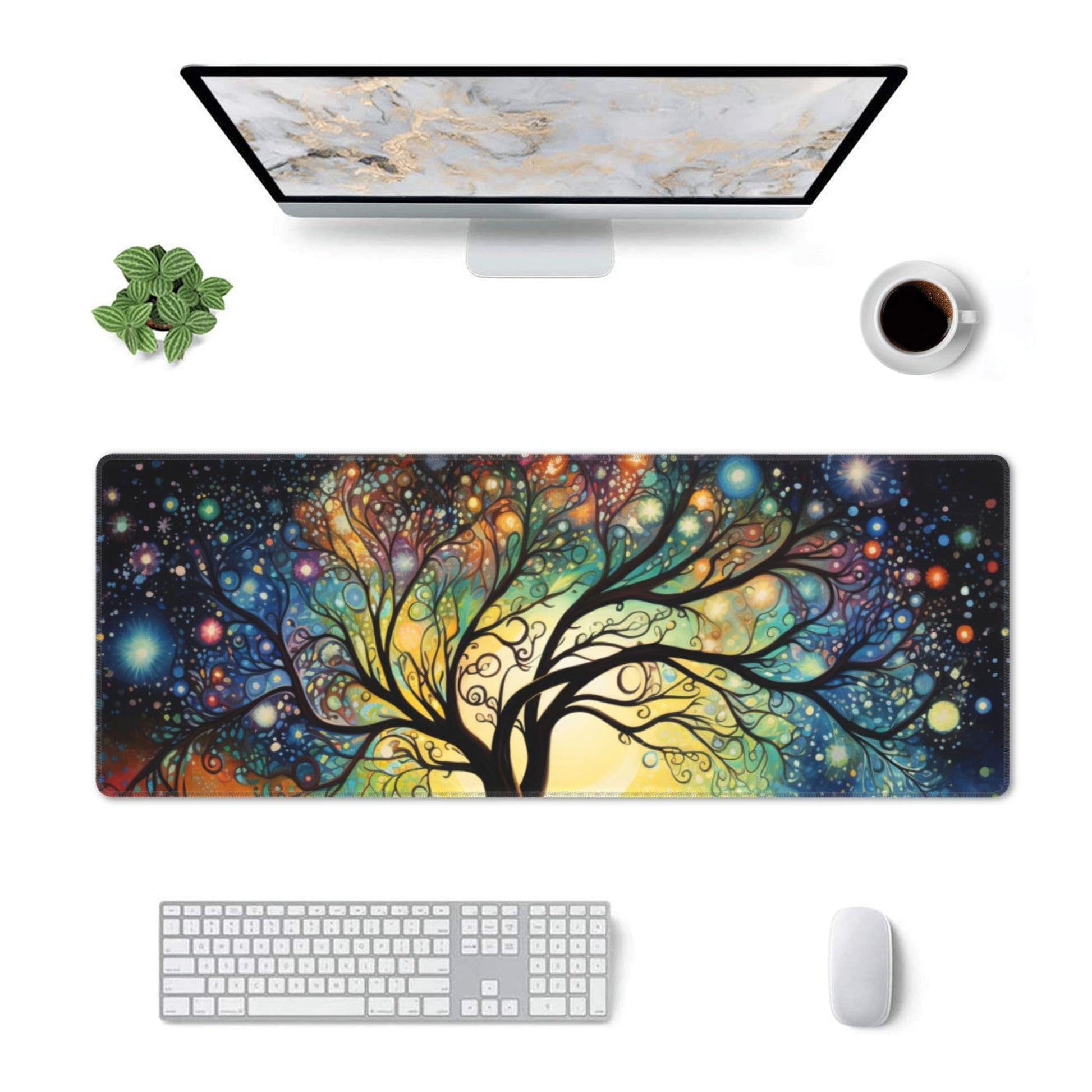 Large Gaming Cosmic Tree Design Mouse Pad 31.5 x 12 Inch, Non-Slip Base, Water Resistant, Ideal for