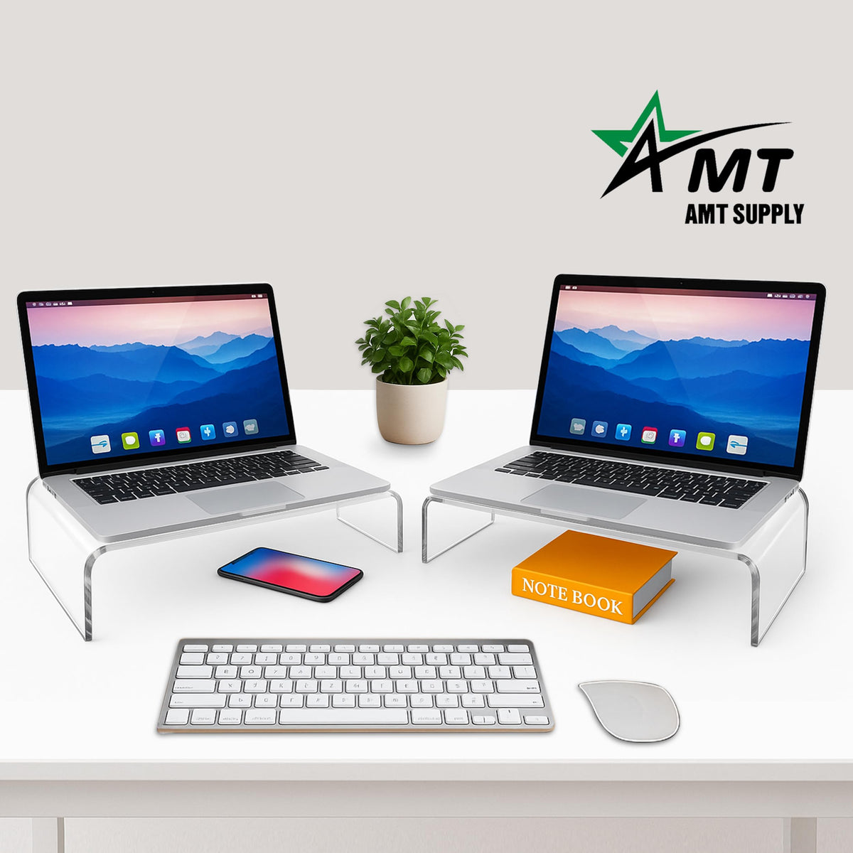AMT Premium Acrylic Monitor Stand, Clear, Monitor Riser for Laptop/PC/Multimedia Monitor/Printer