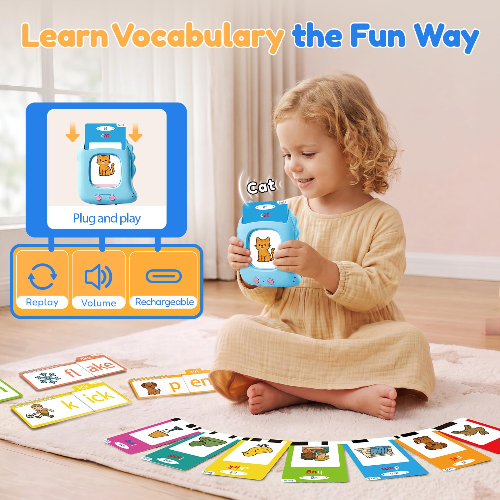 Sinoome Phonics Flip Book & Talking Flash Cards, Word Family Build Book Set
