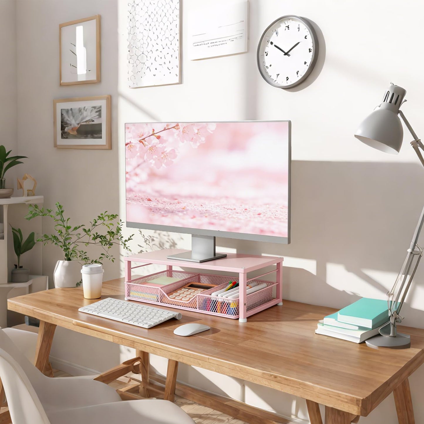 Gugsey Small Pink Laptop Stand for Desk, Monitor Stand, Office Desk Accessories, Computer Desktop