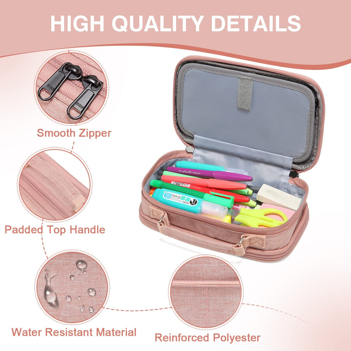 VASCHY Pencil Case, Large Pencil Pouch with Compartments for Middle School,Work,Office Pen