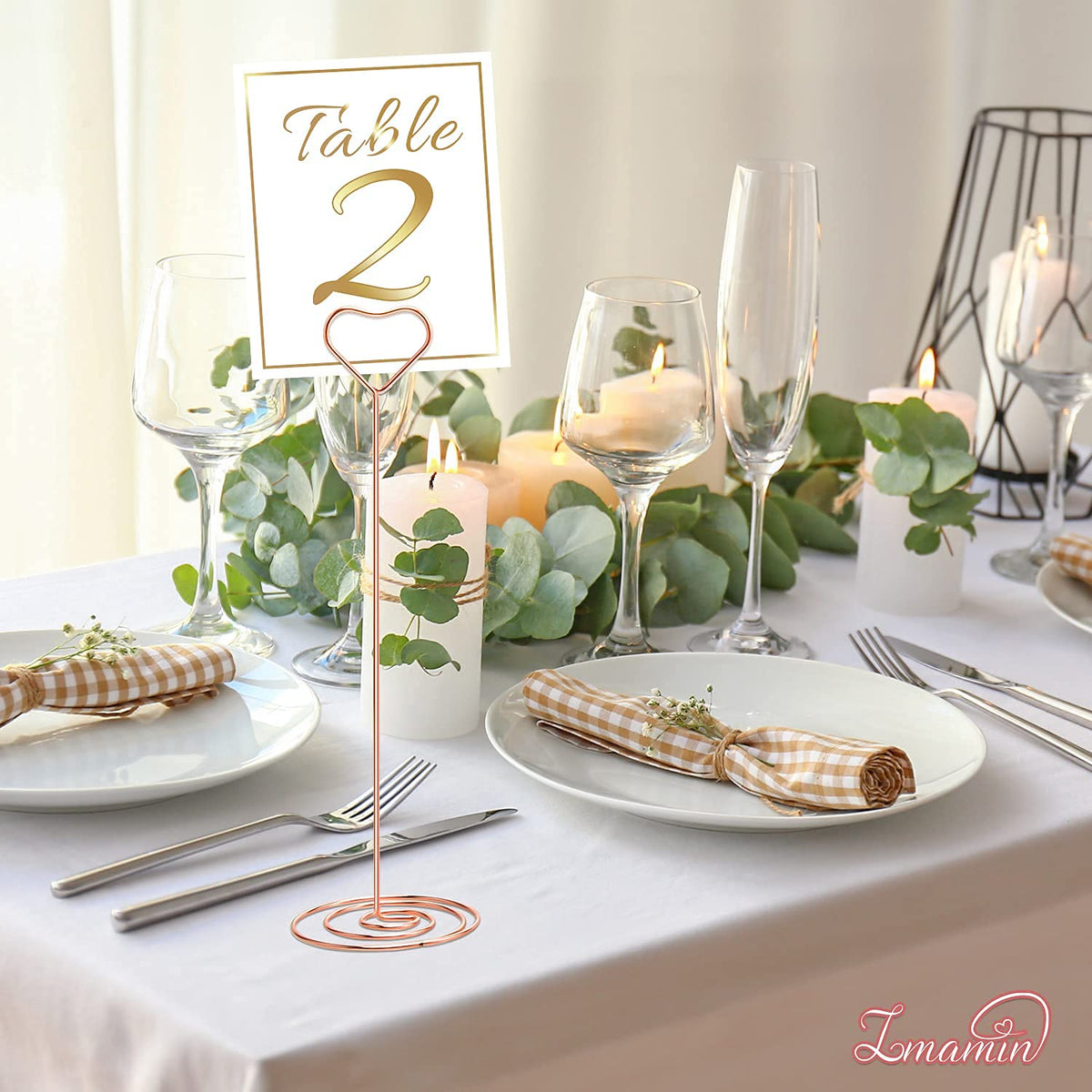 IMAMIN 16pcs Place Card Holders, 8.75 Inches Tall Table Number Holders, Rose Gold Picture Holder