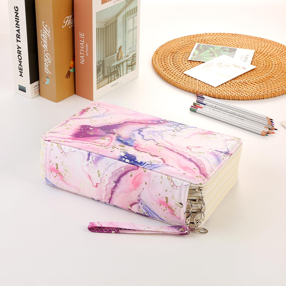 Lbxgap 216 Slots Pencil Case Organizer w/Removal Handle Strap