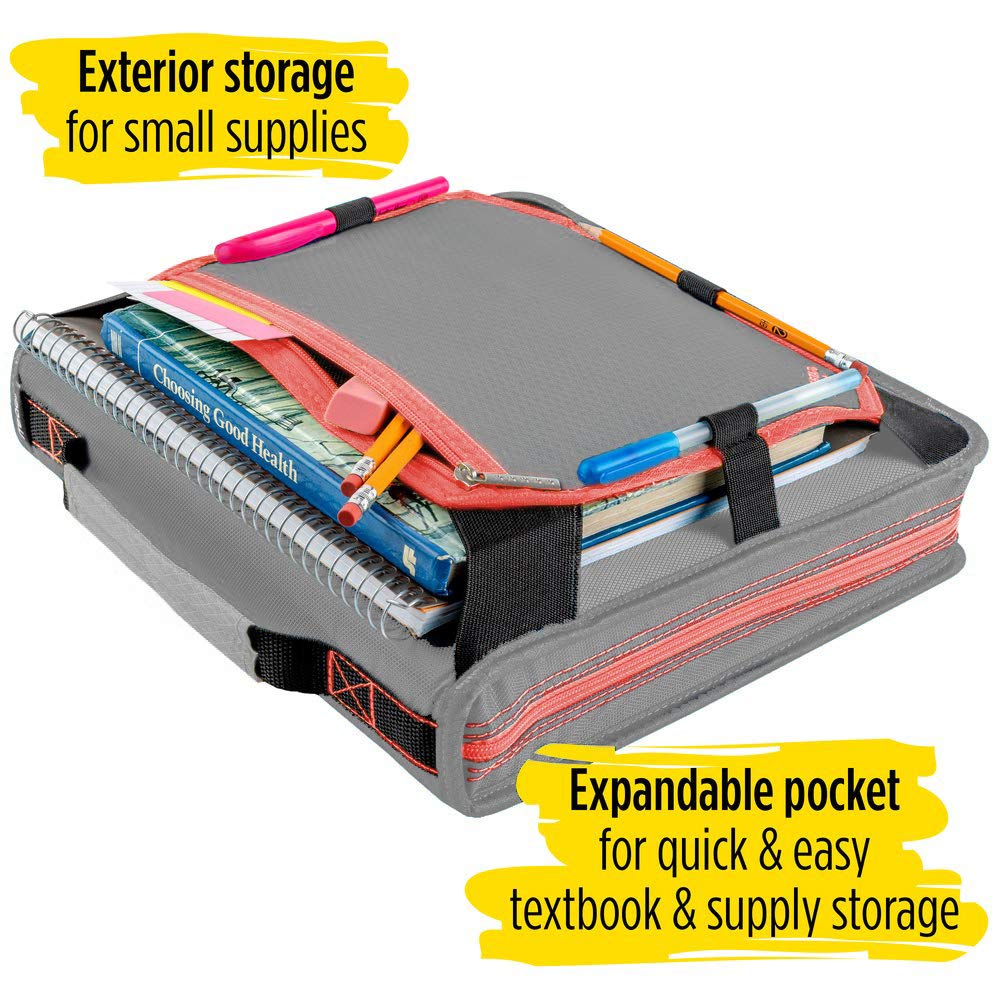 Five Star 2 Inch Zipper Binder, 3 Ring Binder, Expansion Panel, Durable, Gray/Bright Coral