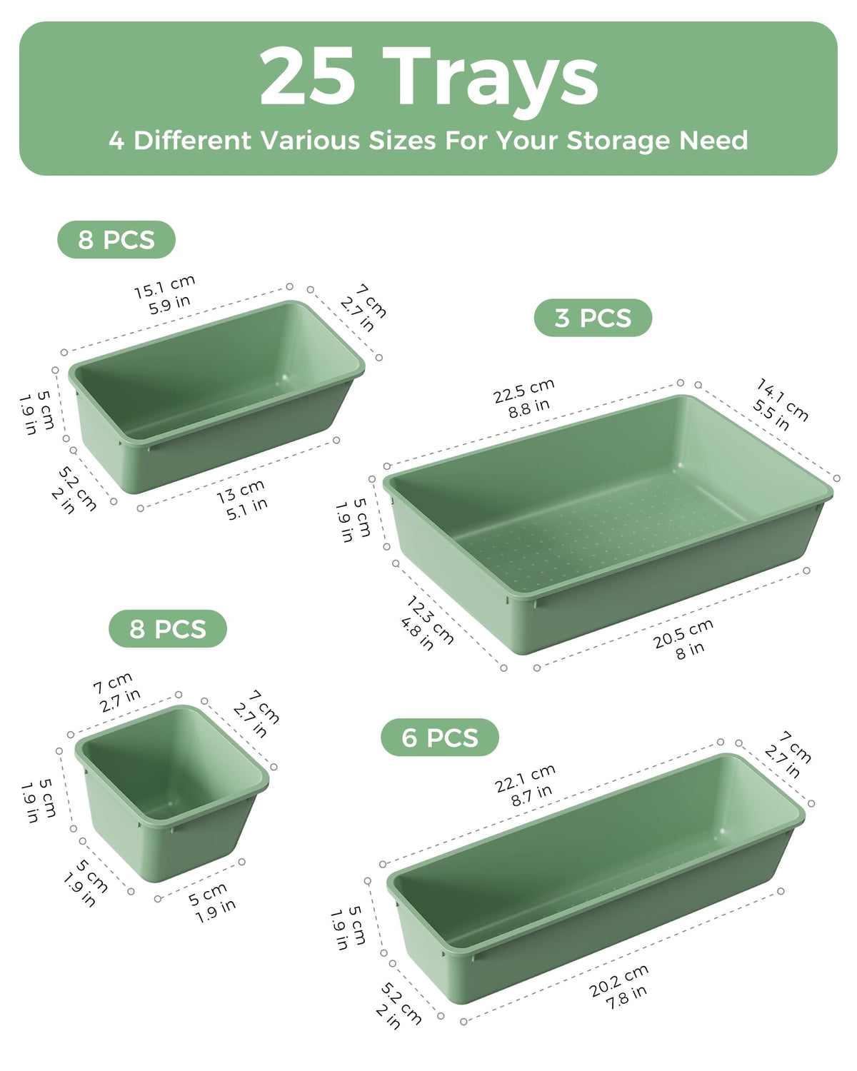 BiuLeon 25 PCS Plastic Drawer Organizers Set, 4-Sizes Vanity and Makeup Organizer, Desk and