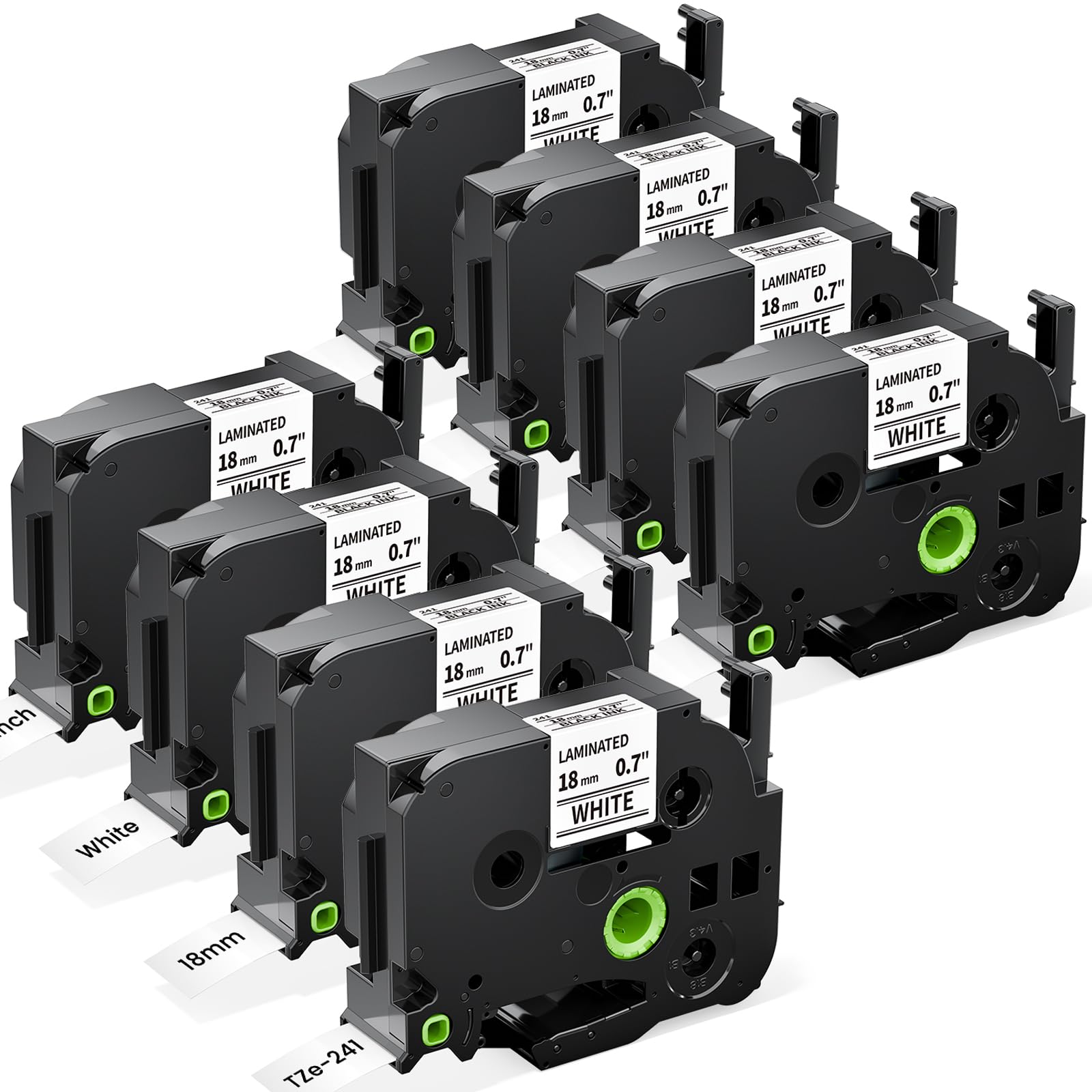8-Pack TZe-241 TZe TZ Tape 18mm 0.7 Laminated White TZe241