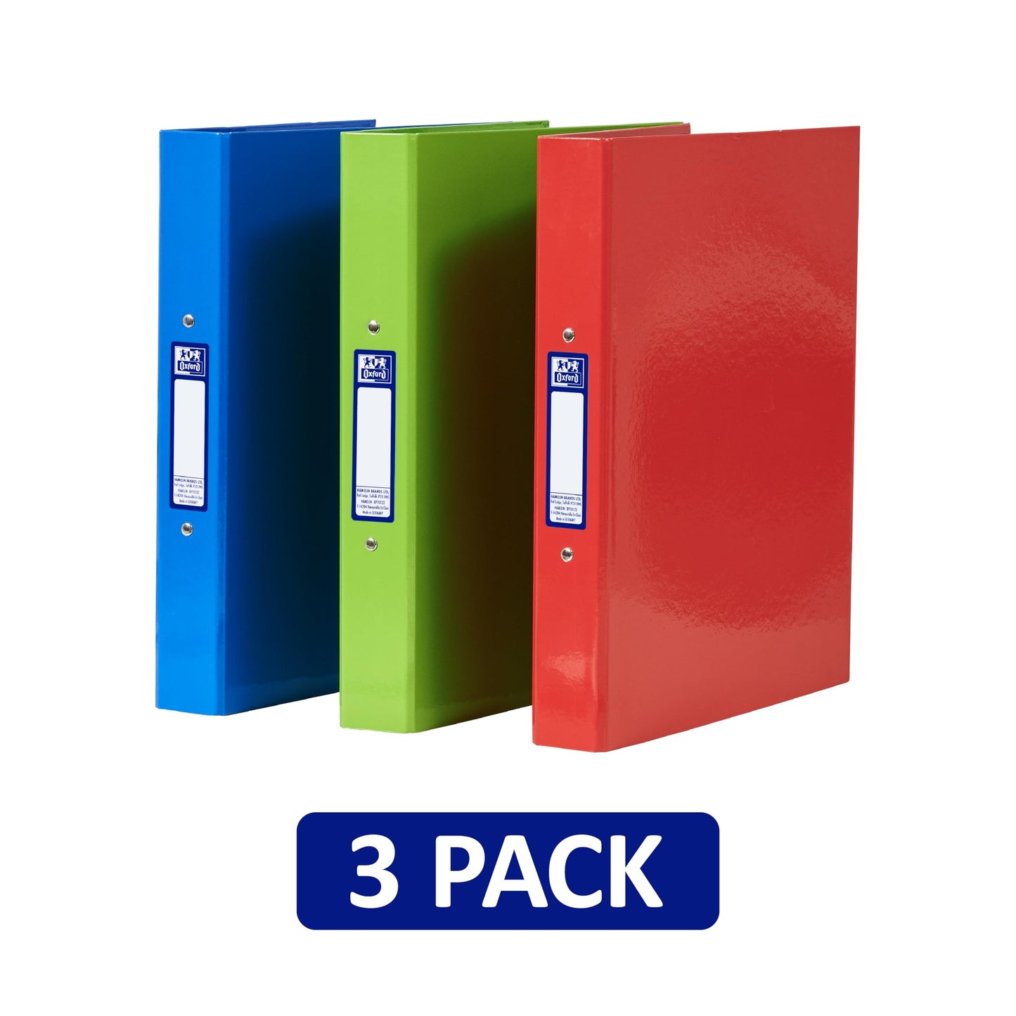 Elba 2 O-Ring Binder A4, Red/Green/Blue, Pack of 3 Folders
