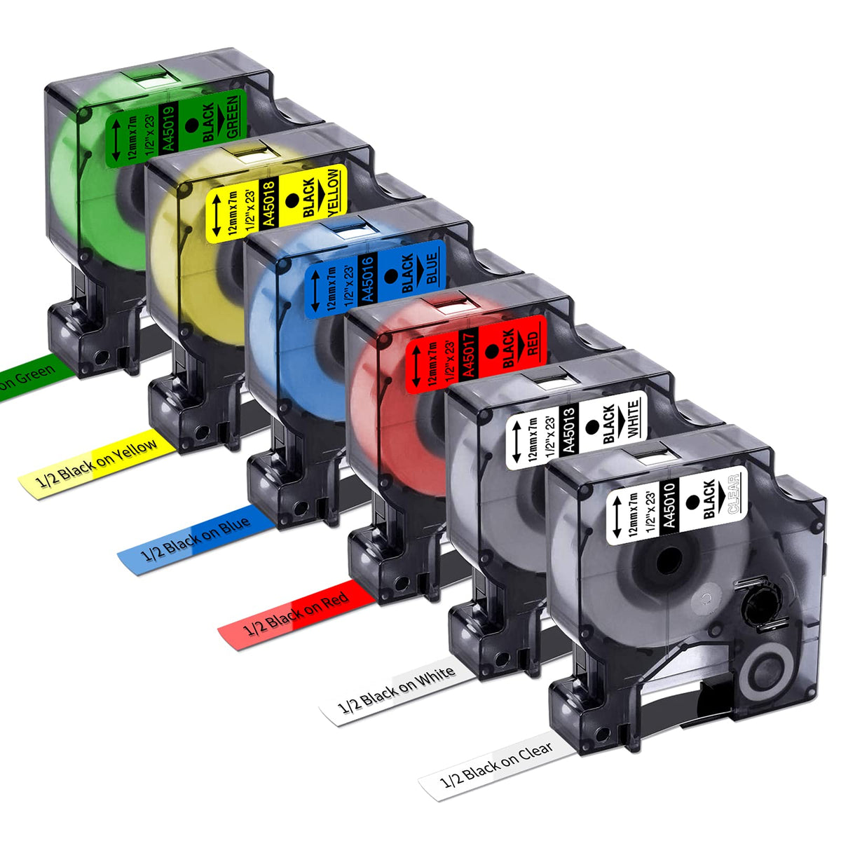 6X Replace for DYMO Label Maker Refills D1 1/2 Inch x 23Ft Black on Colored