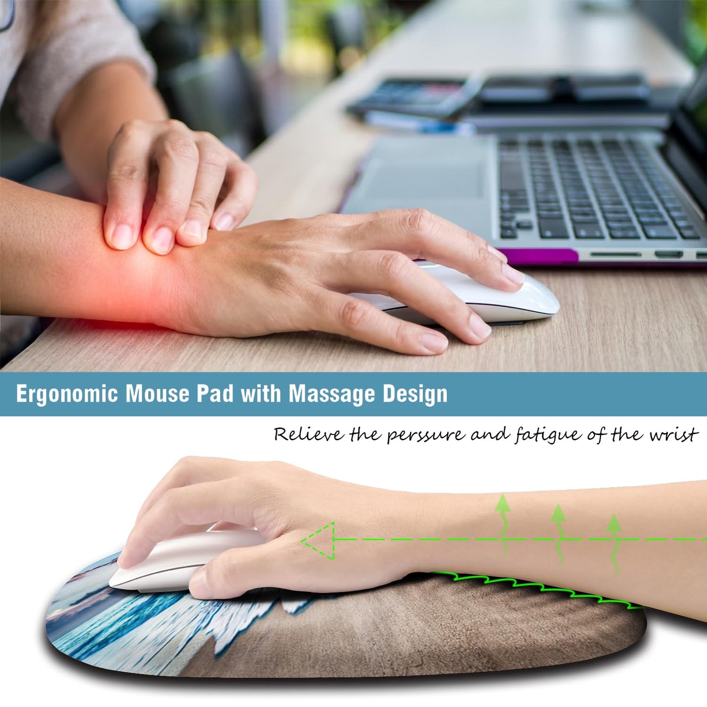 Armanza Sunset Mouse Pad, Ergonomic Mouse Pad with Wrist Rest Support, Non-Slip PU Base Desktop