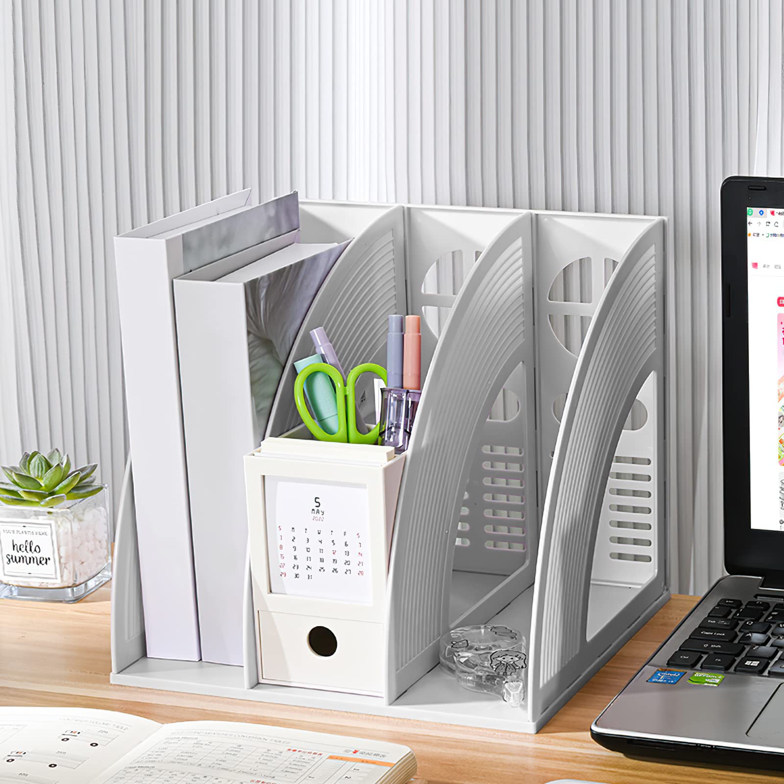 Elezeal A4 File Holder Magazine File Folder Desk Organizer, 3 Vertical Compartments Bookshelf