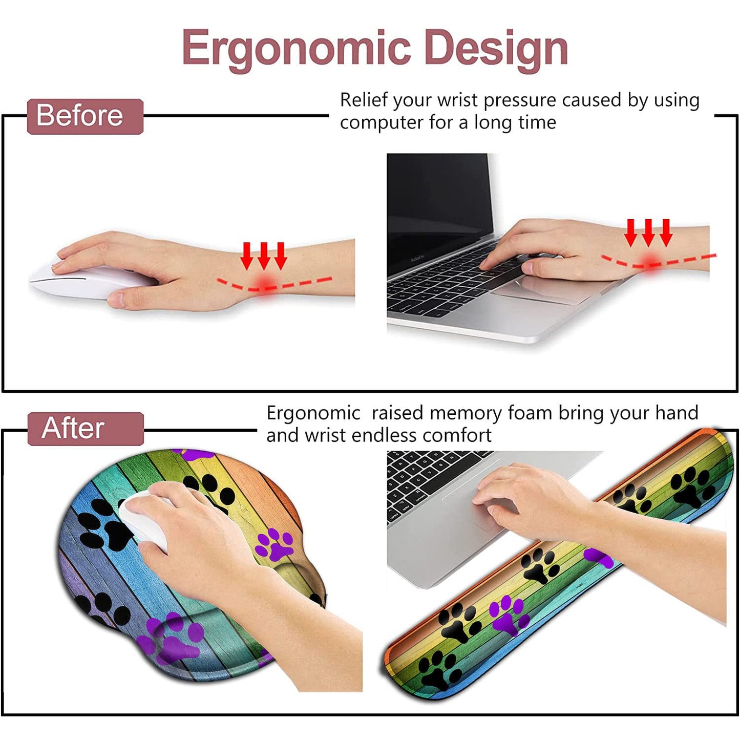 Mouse Pad with Wrist Support Memory Foam Keyboard Wrist Rest Gaming Mousepad Office Easy Typing