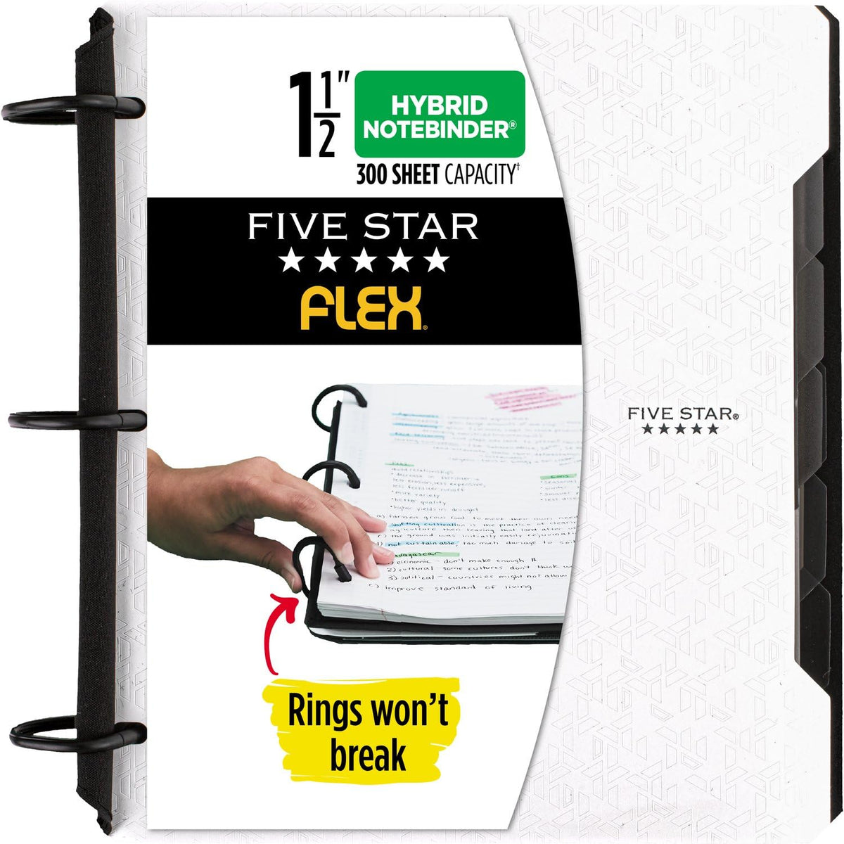 Five Star Flex Refillable Notebook + Study App, College Ruled Paper and 1-1/2 Inch TechLock Ring