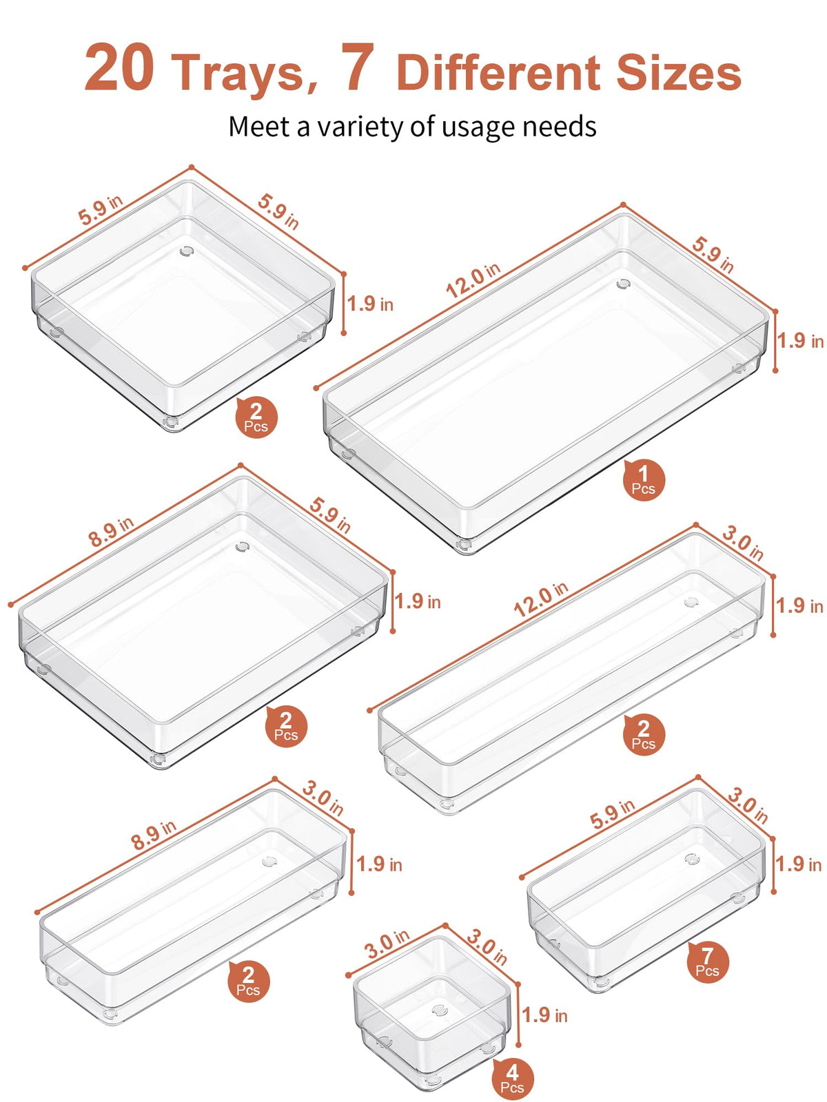 SMARTAKE 20-Piece Drawer Organizer with Non-Slip Silicone Pads, 7-Size
