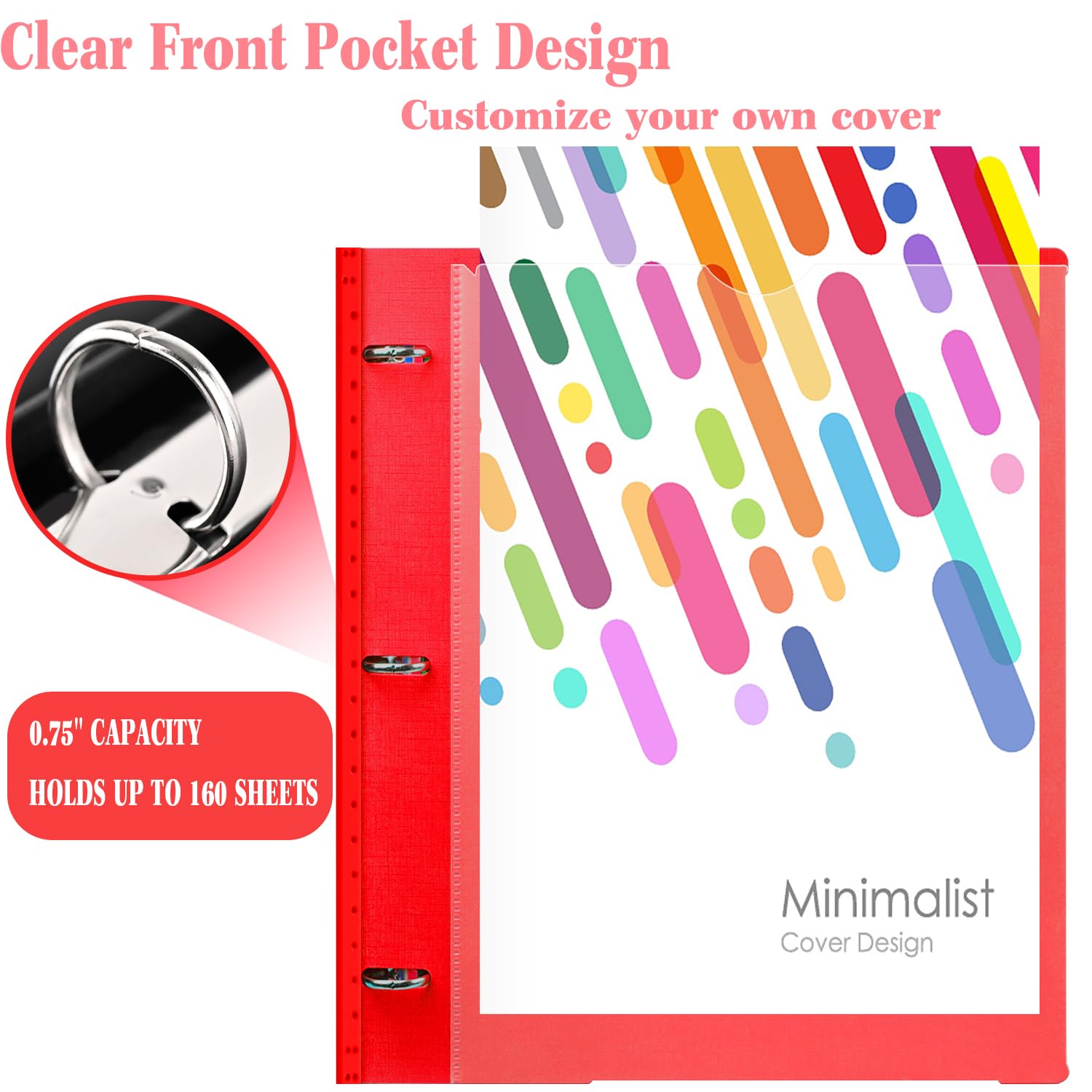 INFUN Telescoping 3 Ring Binder - 4PCS, Flexible Round Binder with Customizable Front Cover and