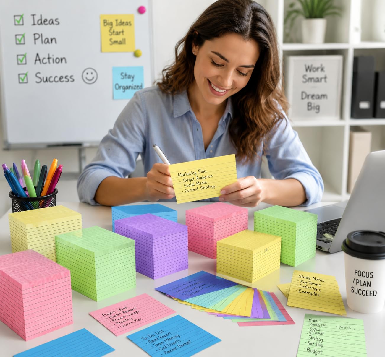 Tecmisse 1800 Colored Index Cards 3x5 Ruled, Heavy Note Cards Bulk