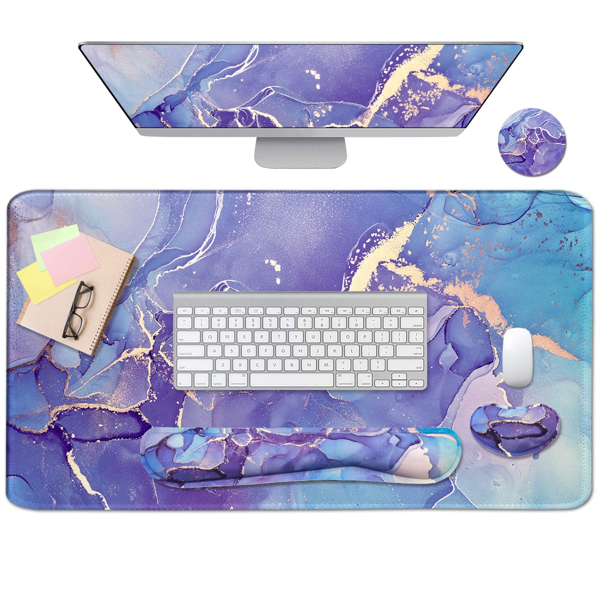 4-in-1 Large Mouse Pad, Keyboard Wrist Rest Pad & Wrist Support Mousepad Set, Extended Desk Pad