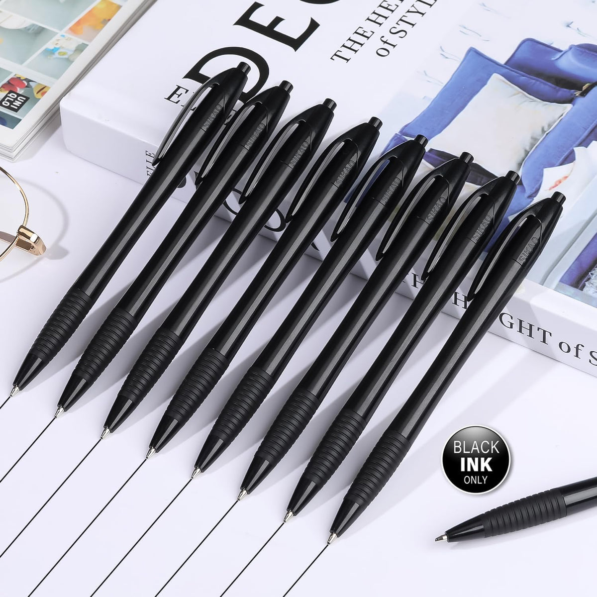 Sikao Black Pens Bulk, 60 Pack Gripped Slimster Ballpoint Pens